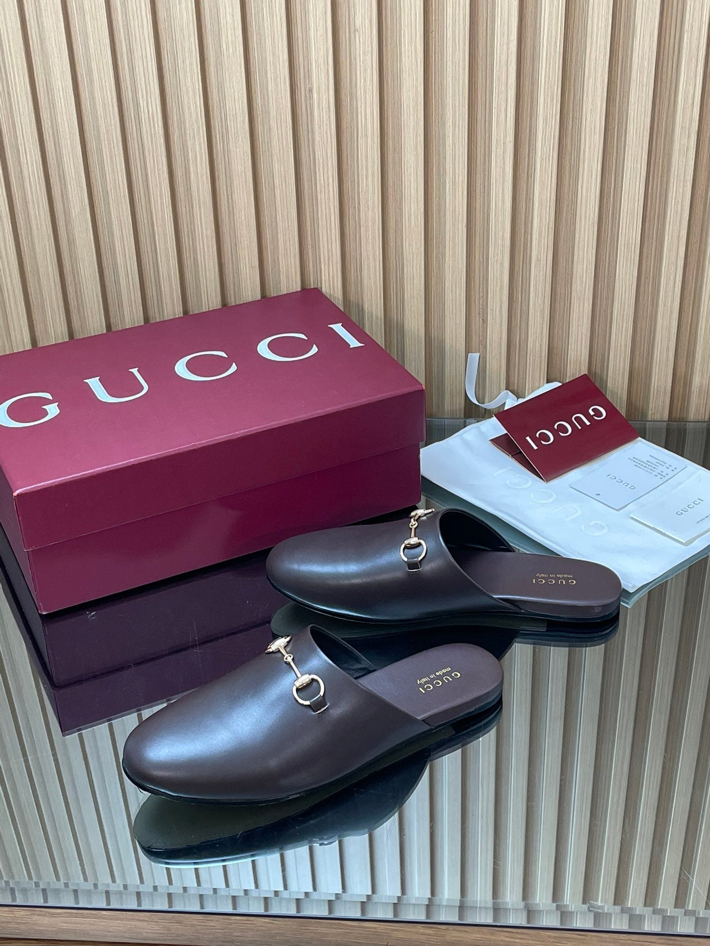 Gucci 25 Horsebit Mule Dark Brown Gold Cowhide 563085