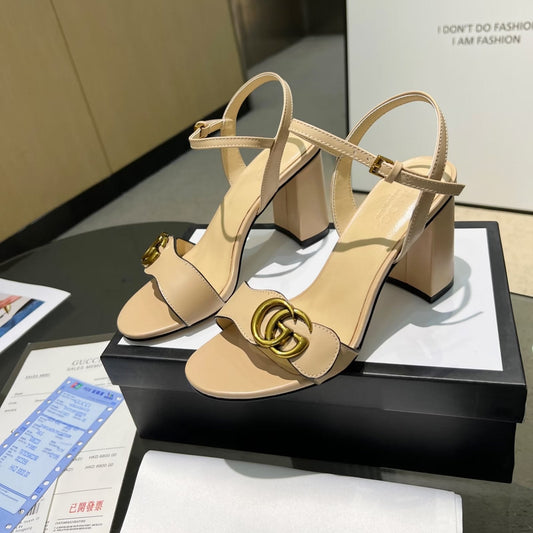 GG 26s Marmont Sandals 10cm Sandals Beige Leather 926704