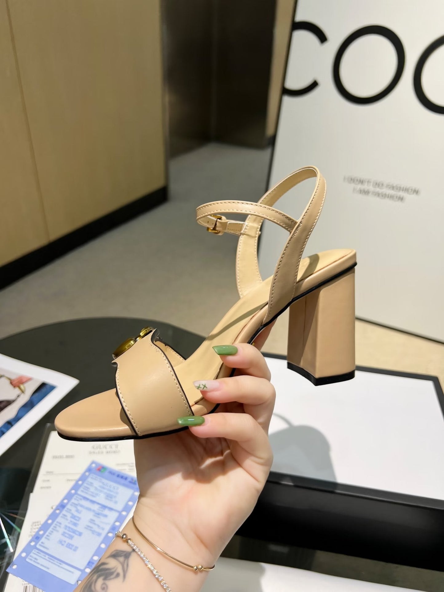 GG 26s Marmont Sandals 10cm Sandals Beige Leather 926704
