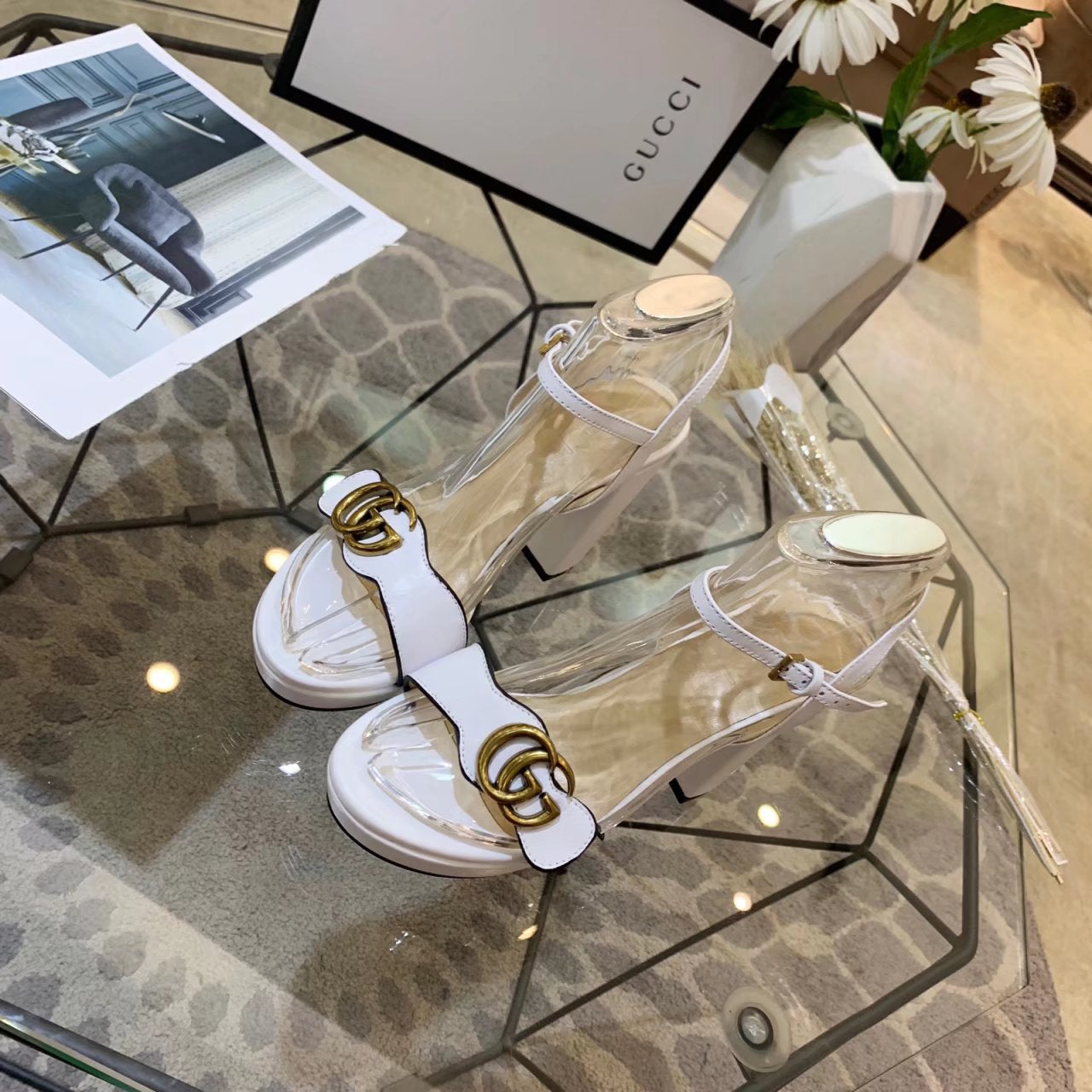 GG 26s Marmont Sandals 10cm Sandals White Leather 926705
