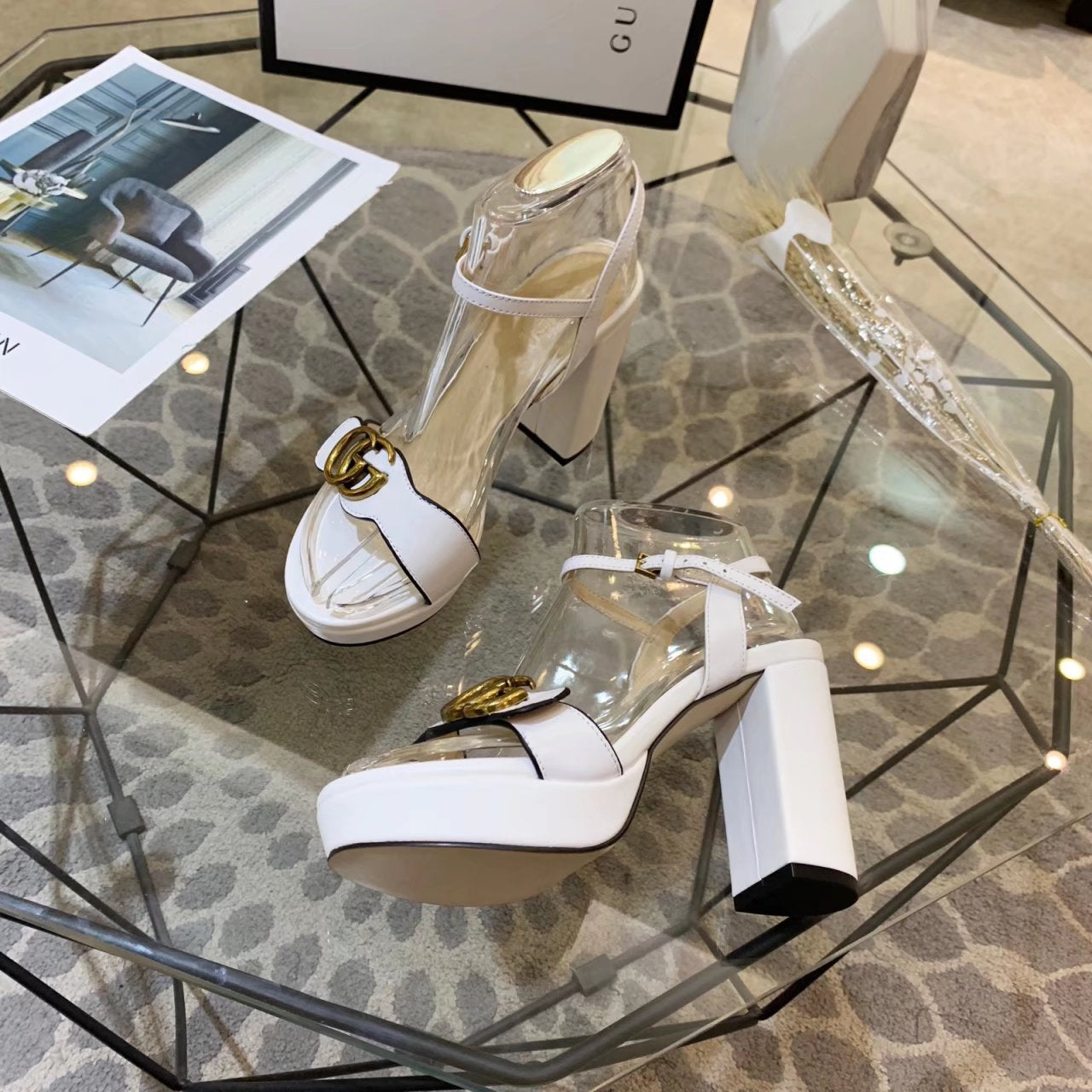 GG 26s Marmont Sandals 10cm Sandals White Leather 926705