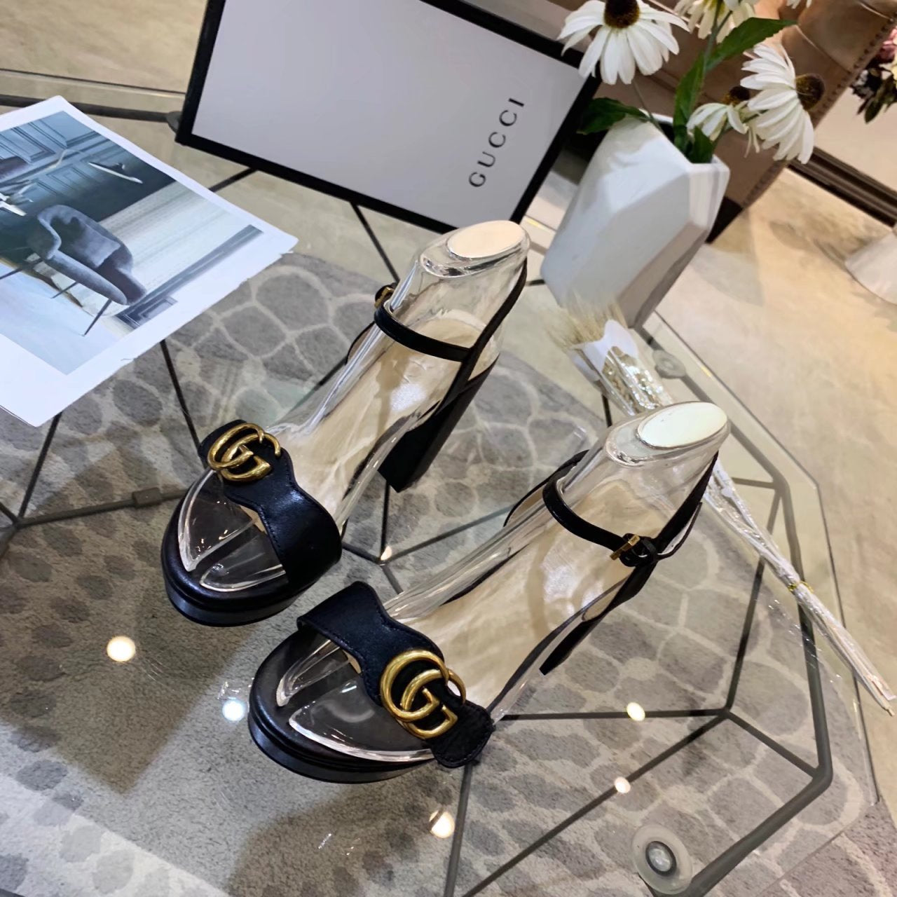 GG 26s Marmont Sandals 10cm Sandals Black Leather 926706