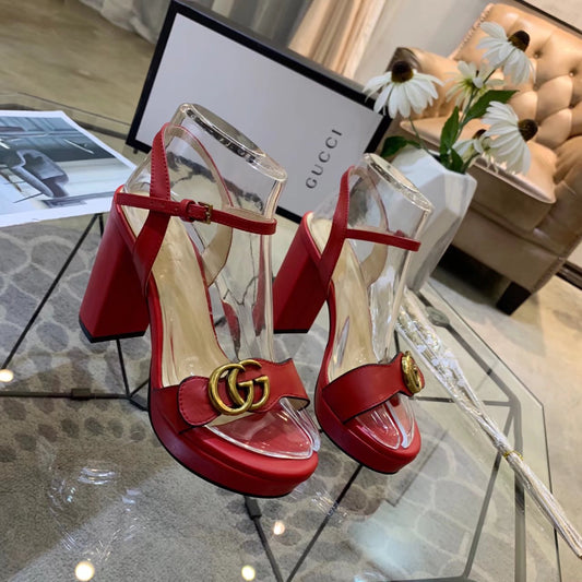 GG 26s Marmont Sandals 10cm Sandals Red Leather 926707