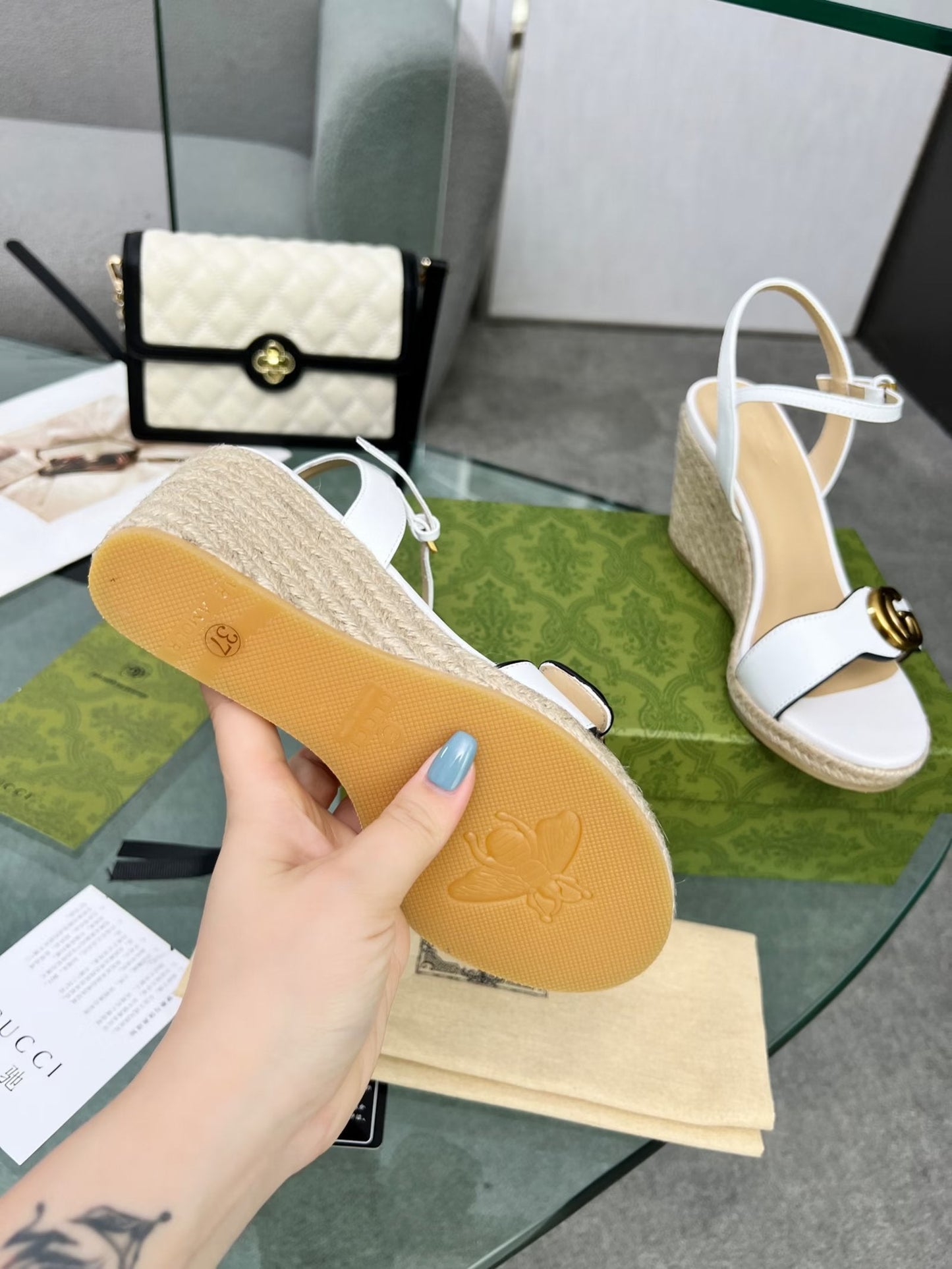 GG 26s Marmont Sandals 10cm Sandals Light Gold Metalic Leather 926708