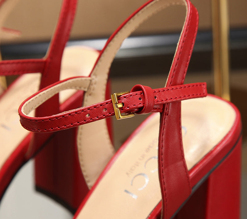 GG 26s Horsebit Sandals 8cm Red Leather Canvas 926699