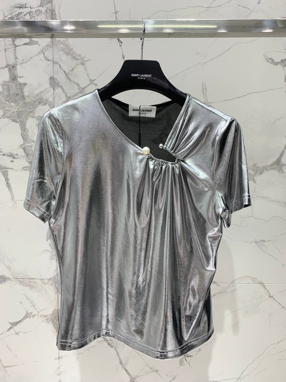 YSL 26s Blouse Metallic Sliver Polyester 408631