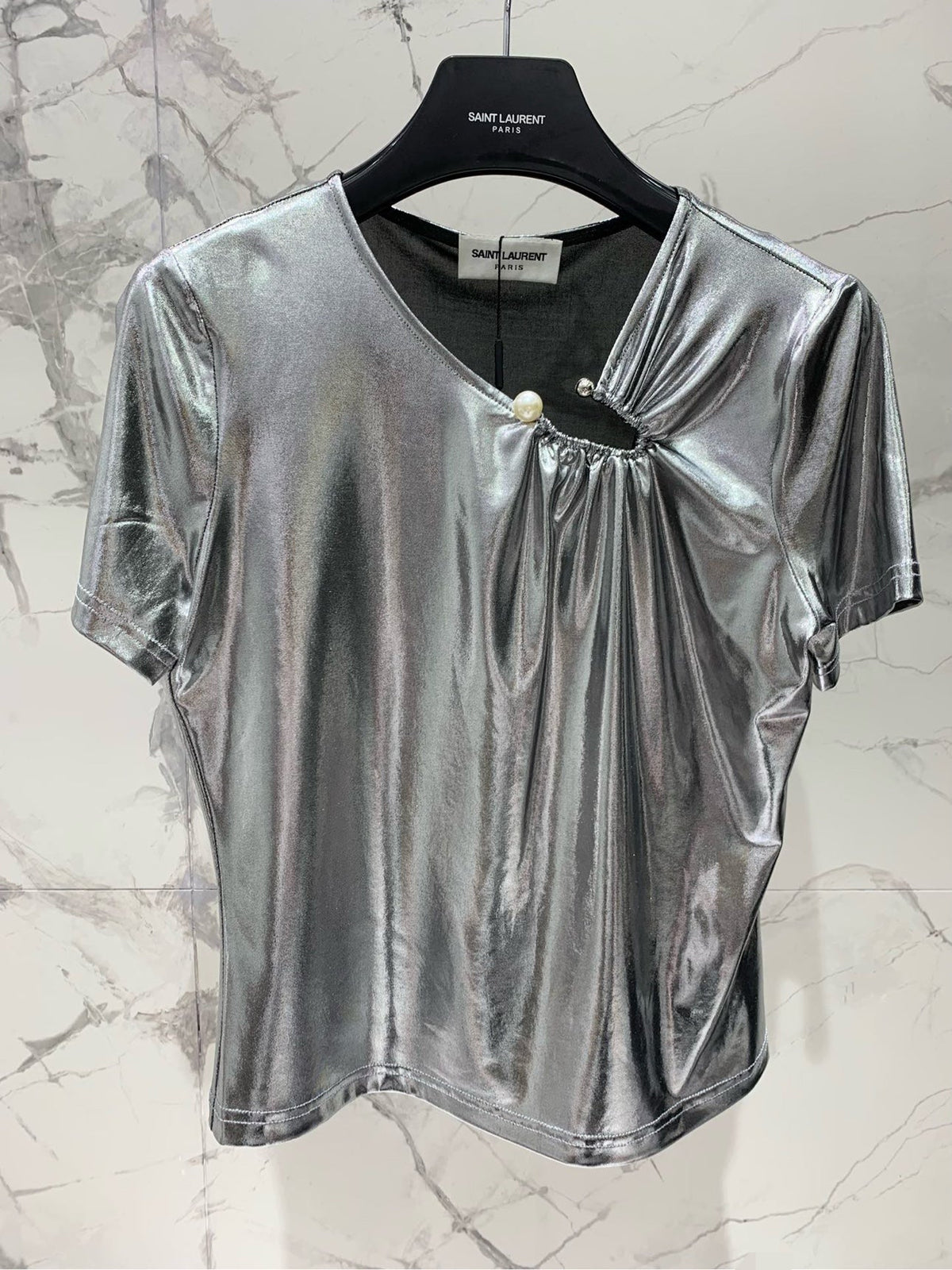 YSL 26s Blouse Metallic Sliver Polyester 408631