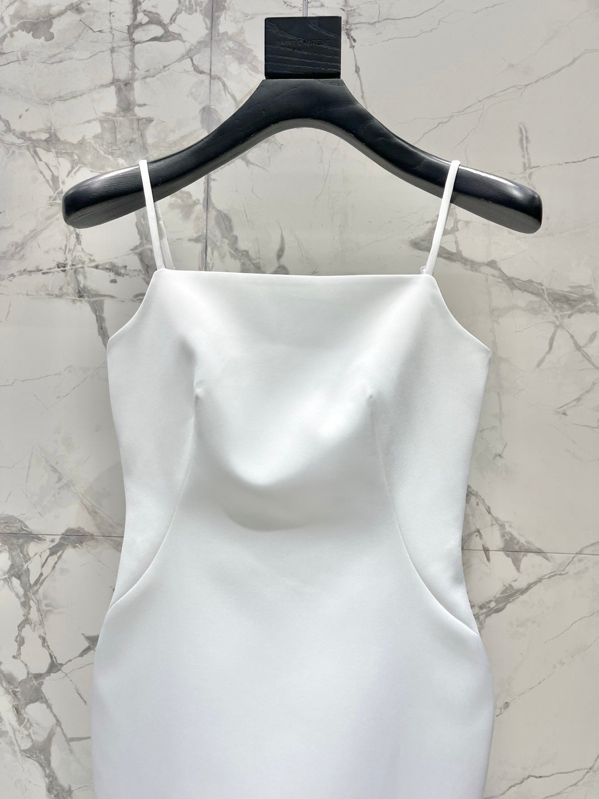 YSL Waist-cinching Slip Dress White Satin