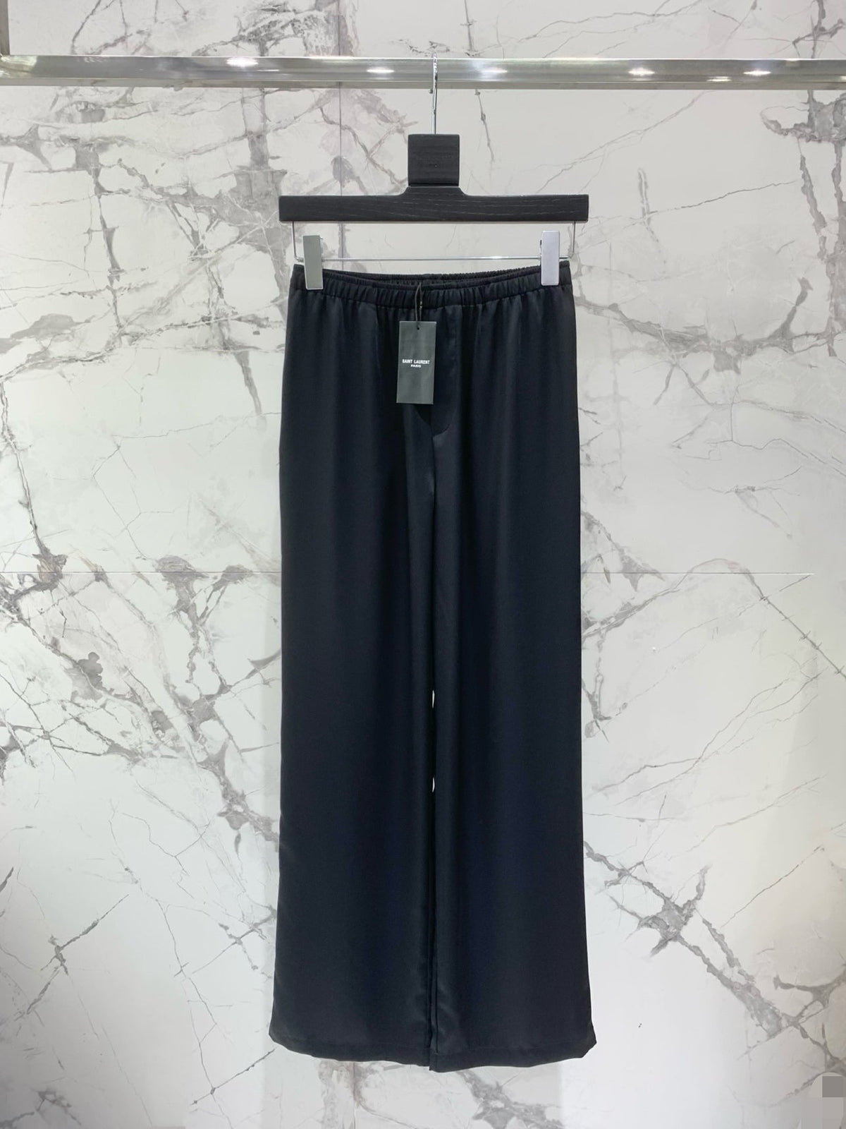YSL 26s Wide-Leg Trousers Black Silk 408687