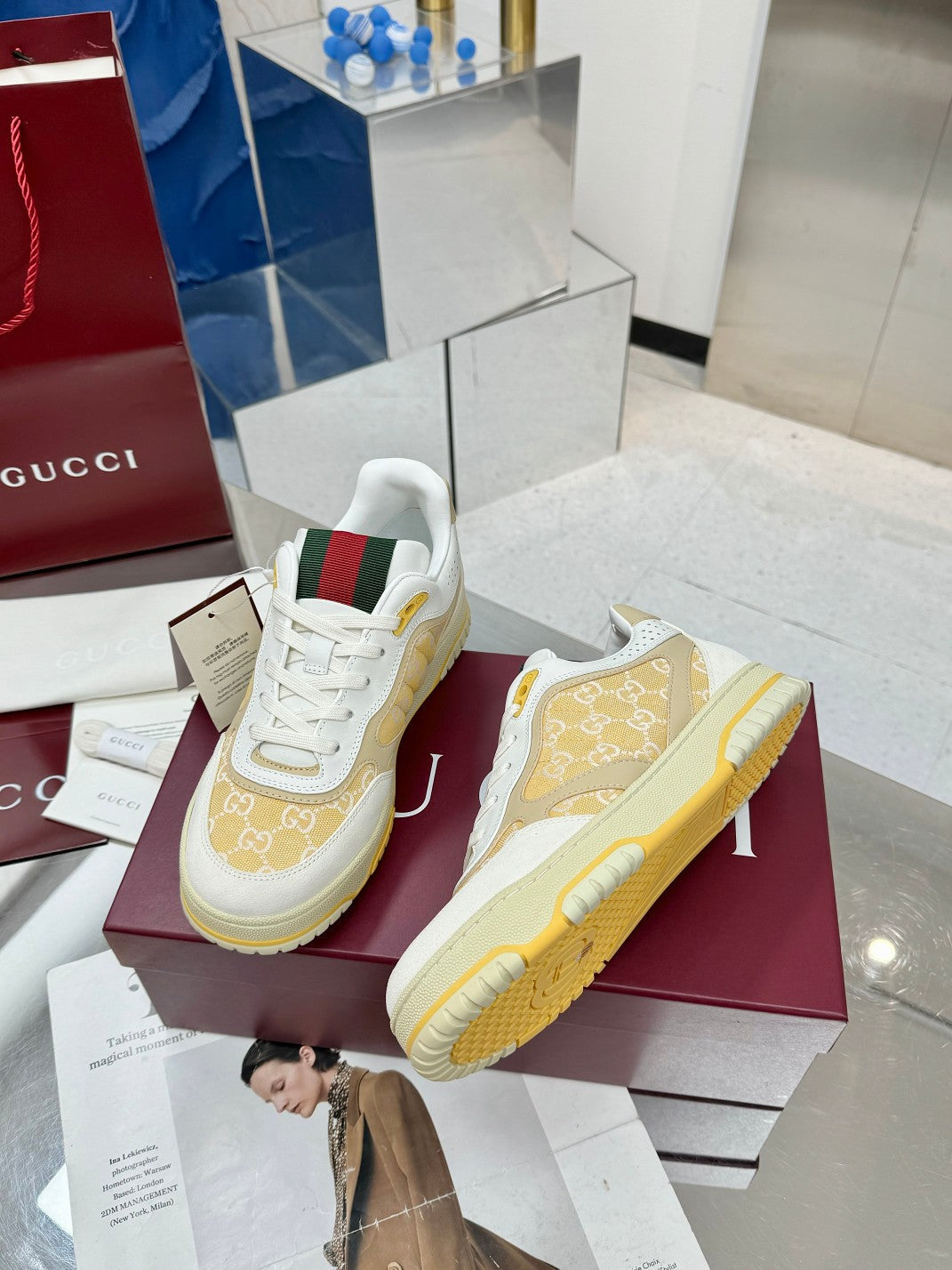 GG Re-Web Sneakers Light Yellow White Suede Cowhide Fabric 564718