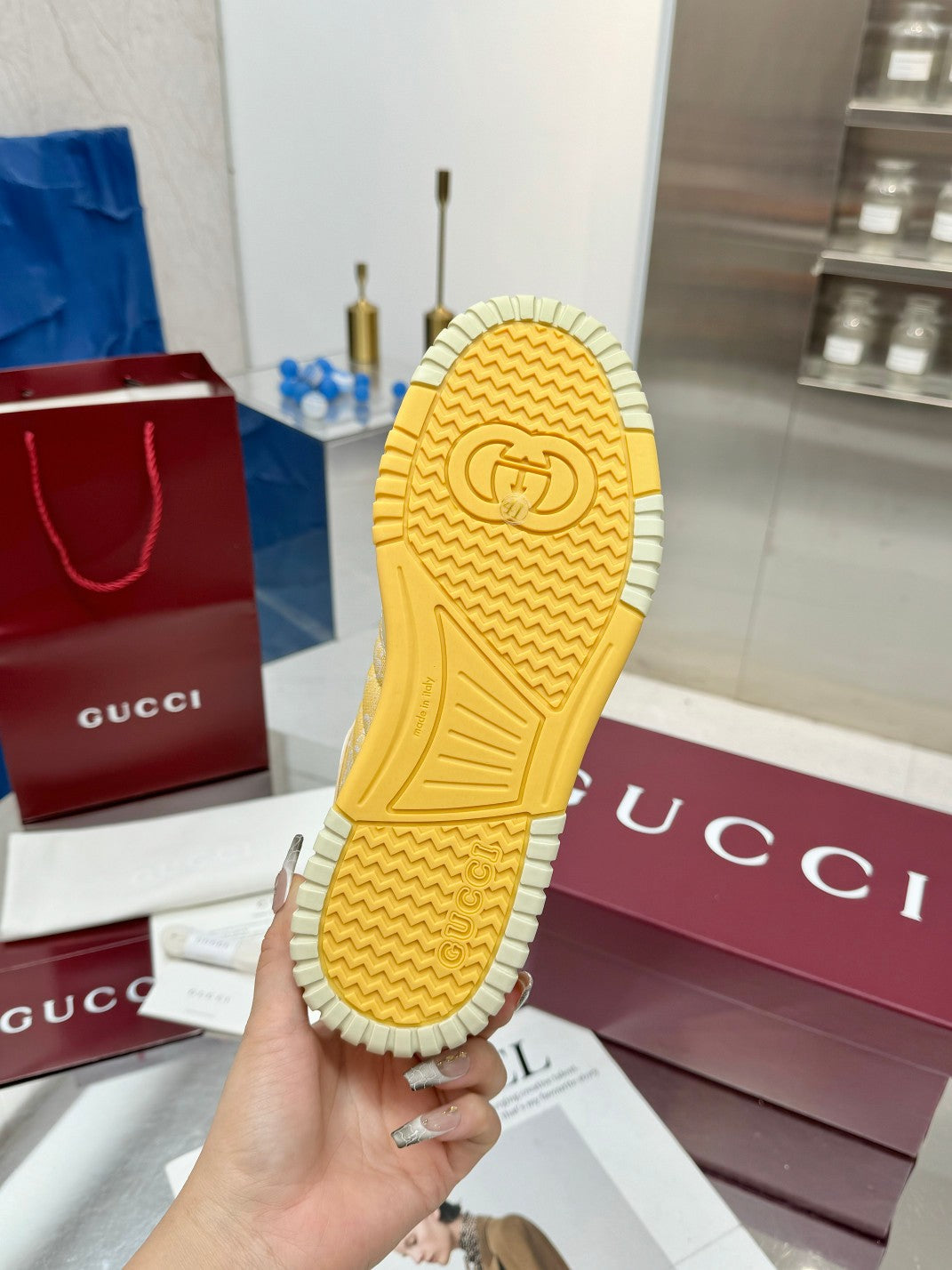 GG Re-Web Sneakers Light Yellow White Suede Cowhide Fabric 564718