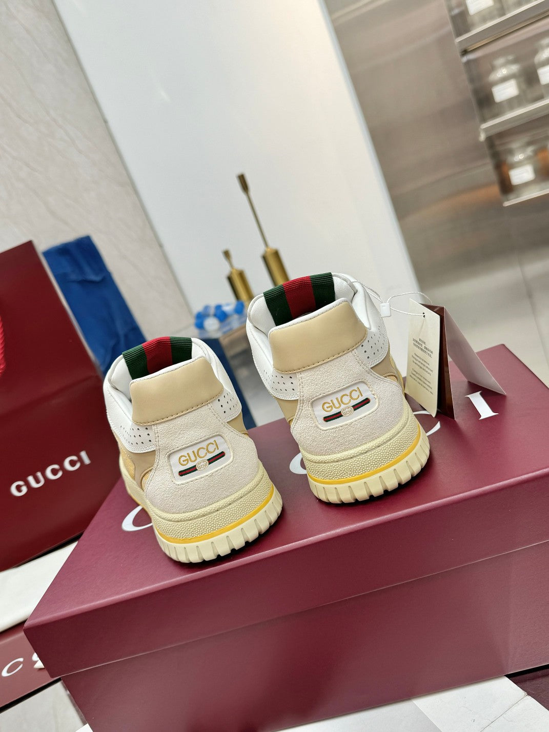 GG Re-Web Sneakers Light Yellow White Suede Cowhide Fabric 564718