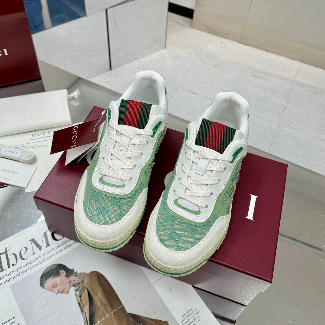 GG Re-Web Sneakers Light Green White Suede Cowhide Fabric 564720
