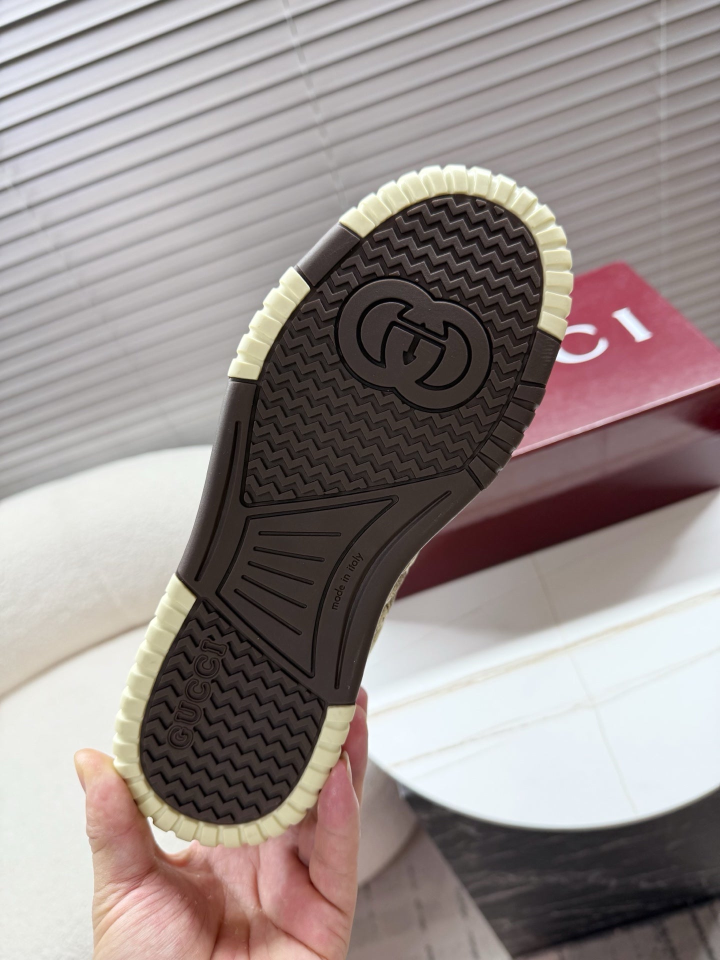 Gucci 26s Mac80 Sneaker In Beige Canvas And Dark Brown Leather