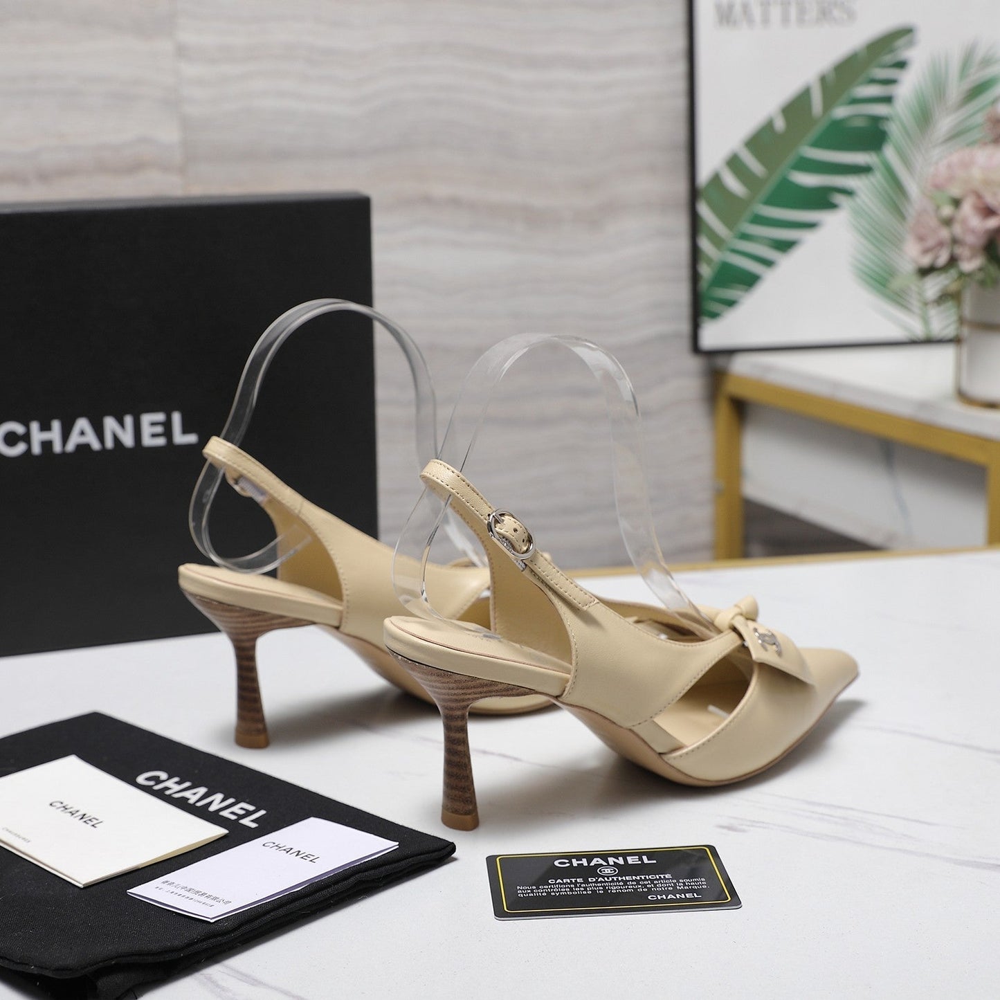 Chanel 2026 Bow Strappy High-Heeled Slingback 80mm Beige Cowhide 758436