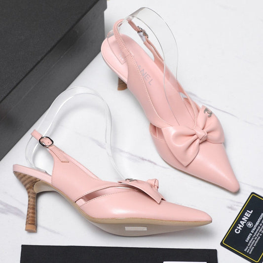 Chanel 2026 Bow Strappy High-Heeled Slingback 80mm Pink Cowhide 758437