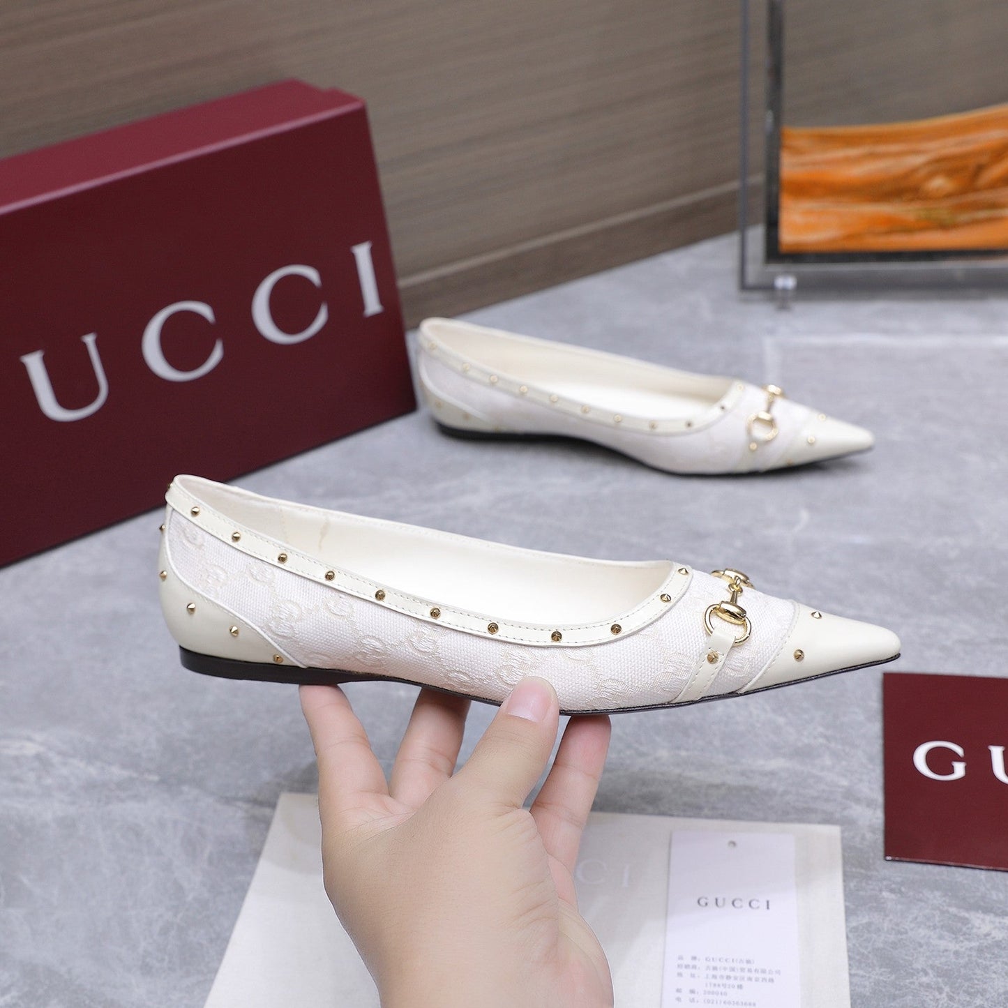 GG Savoy Ballerina White Denim Leather 864279