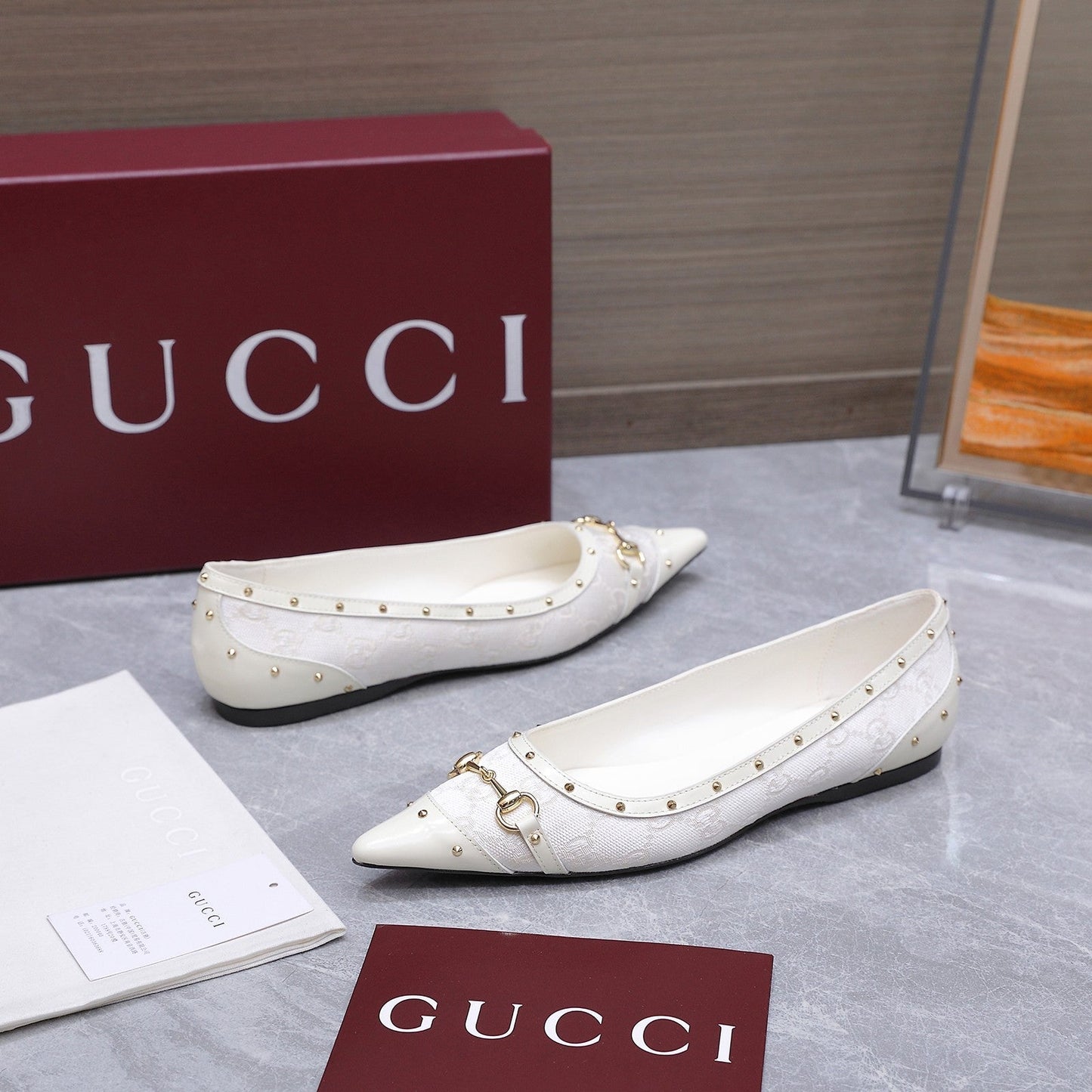 GG Savoy Ballerina White Denim Leather 864279