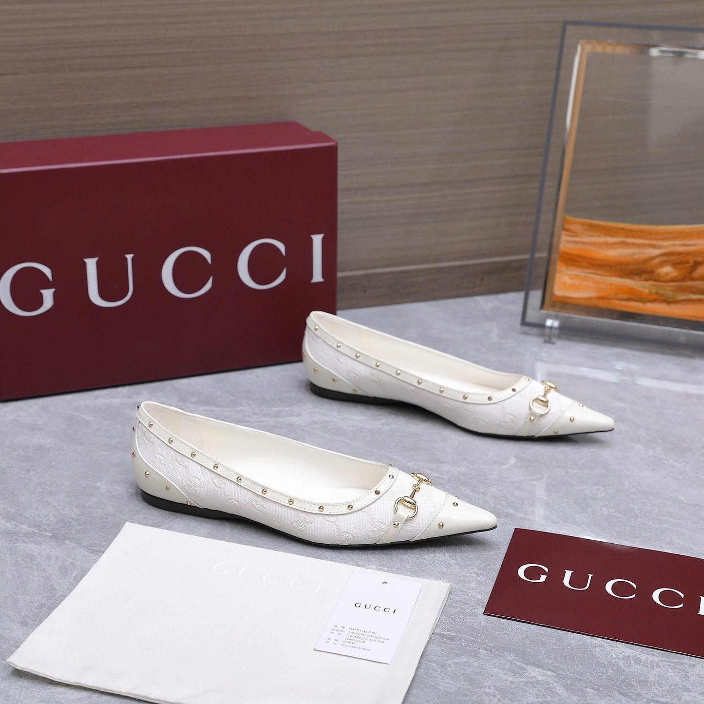 GG Savoy Ballerina White Denim Leather 864279