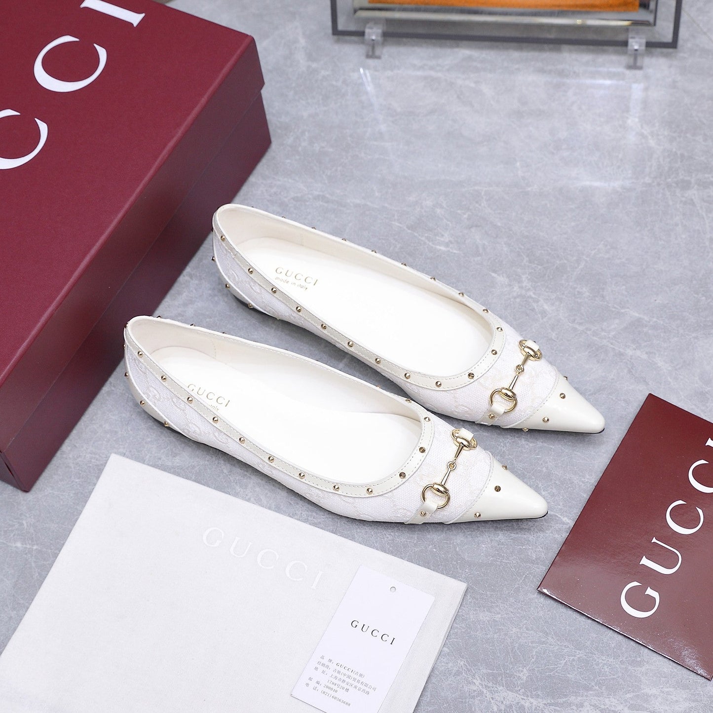 GG Savoy Ballerina White Denim Leather 864279
