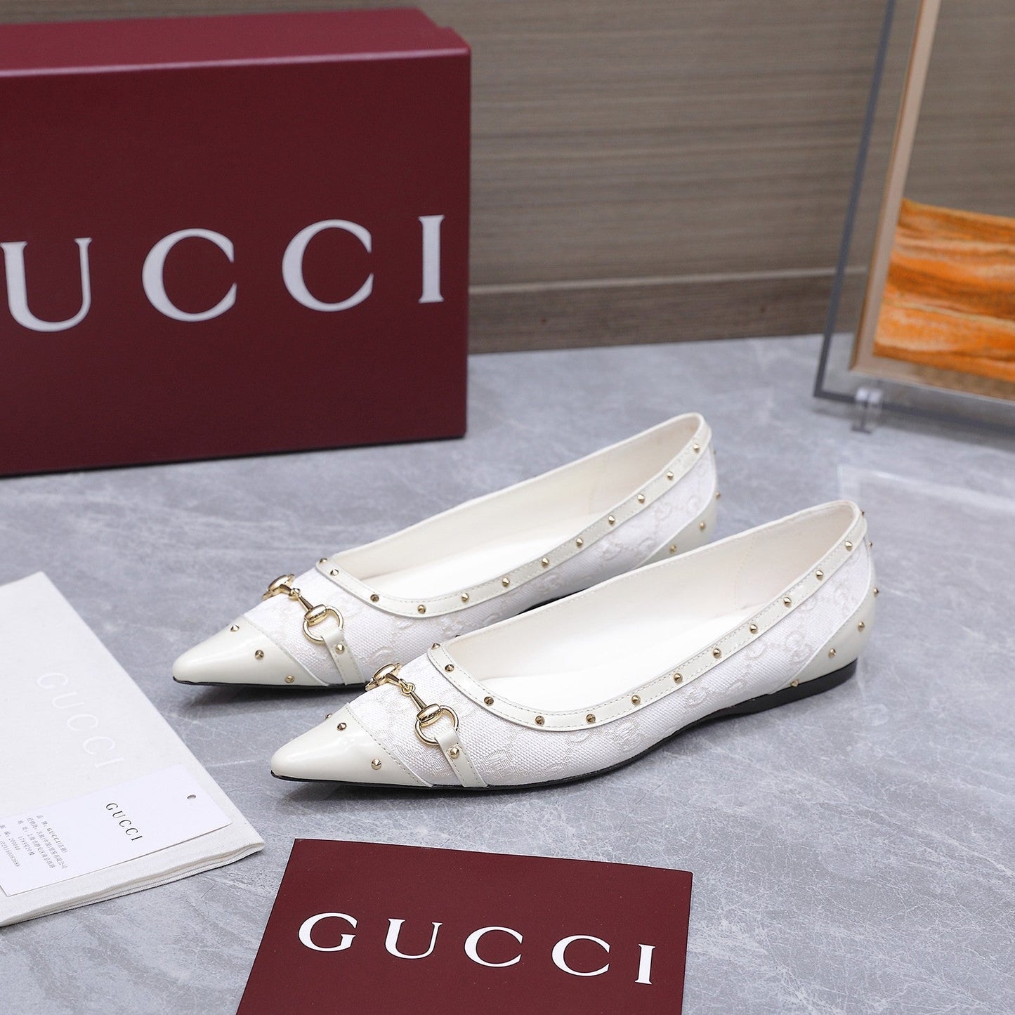 GG Savoy Ballerina White Denim Leather 864279