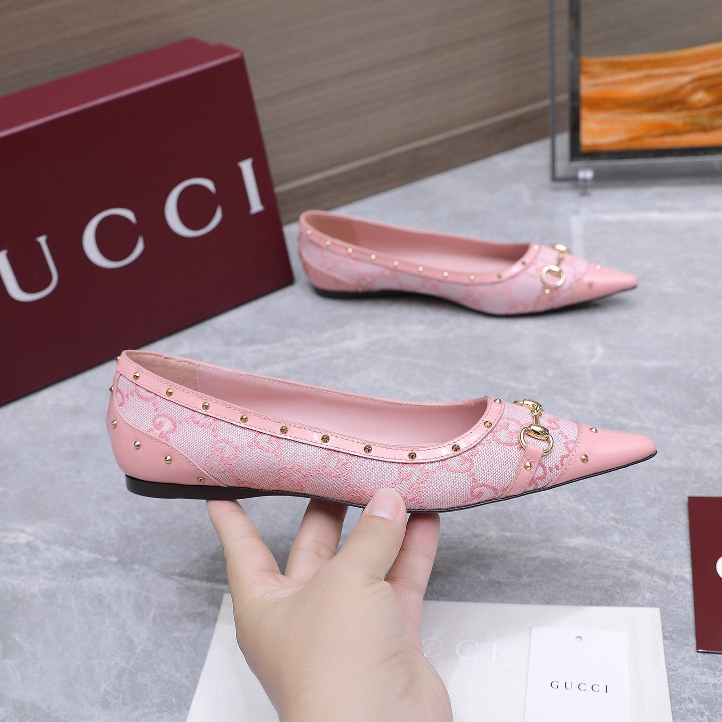 GG Savoy Ballerina Light Pink Denim Leather 864280