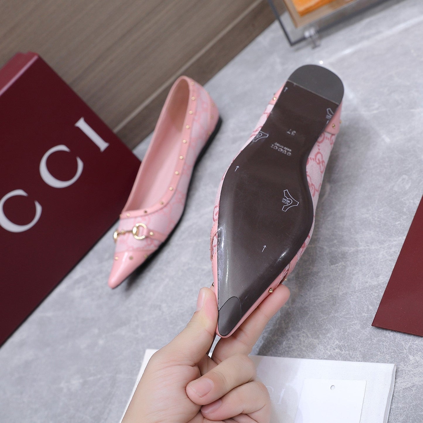 GG Savoy Ballerina Light Pink Denim Leather 864280