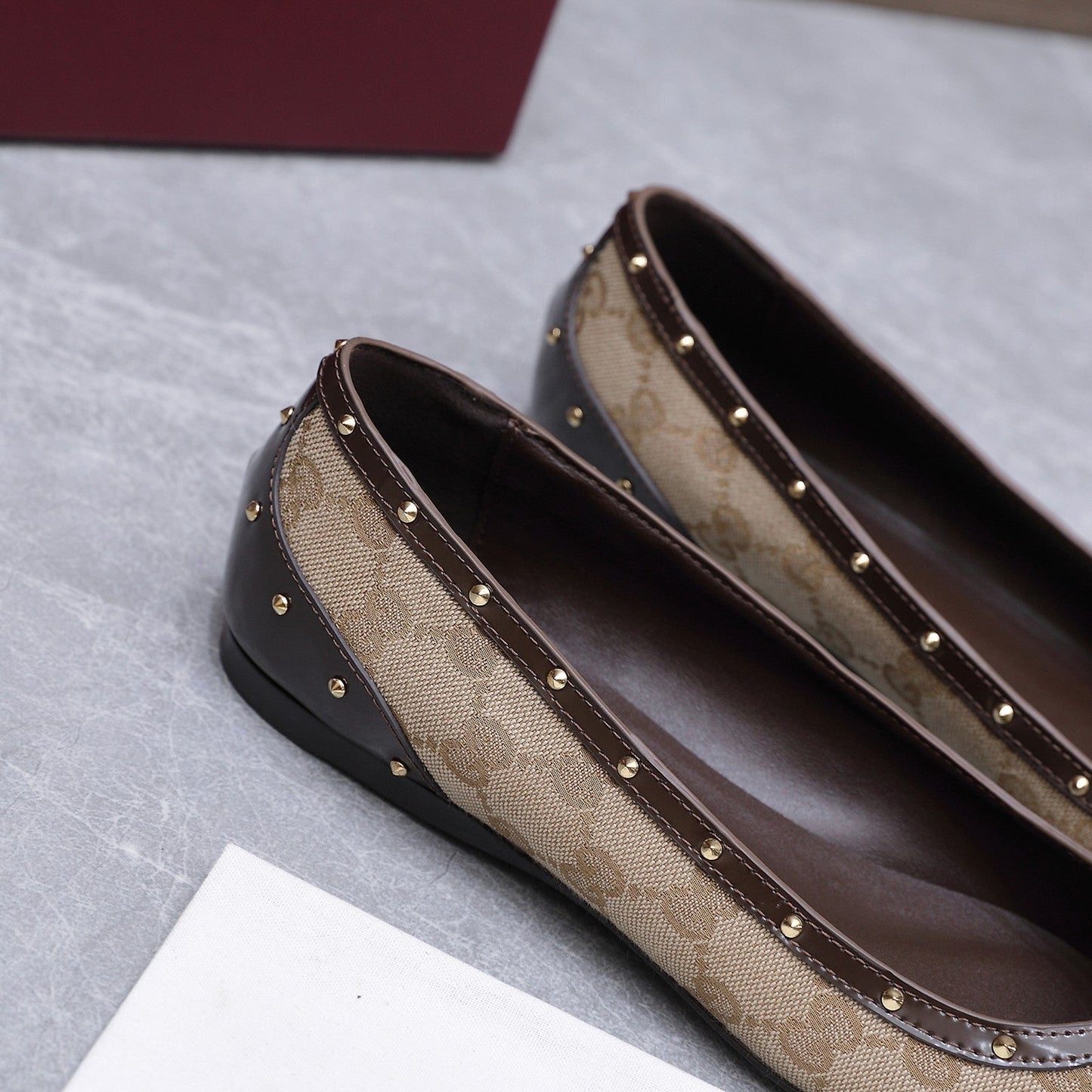 GG Savoy Ballerina Beige Brown Denim Leather 864281