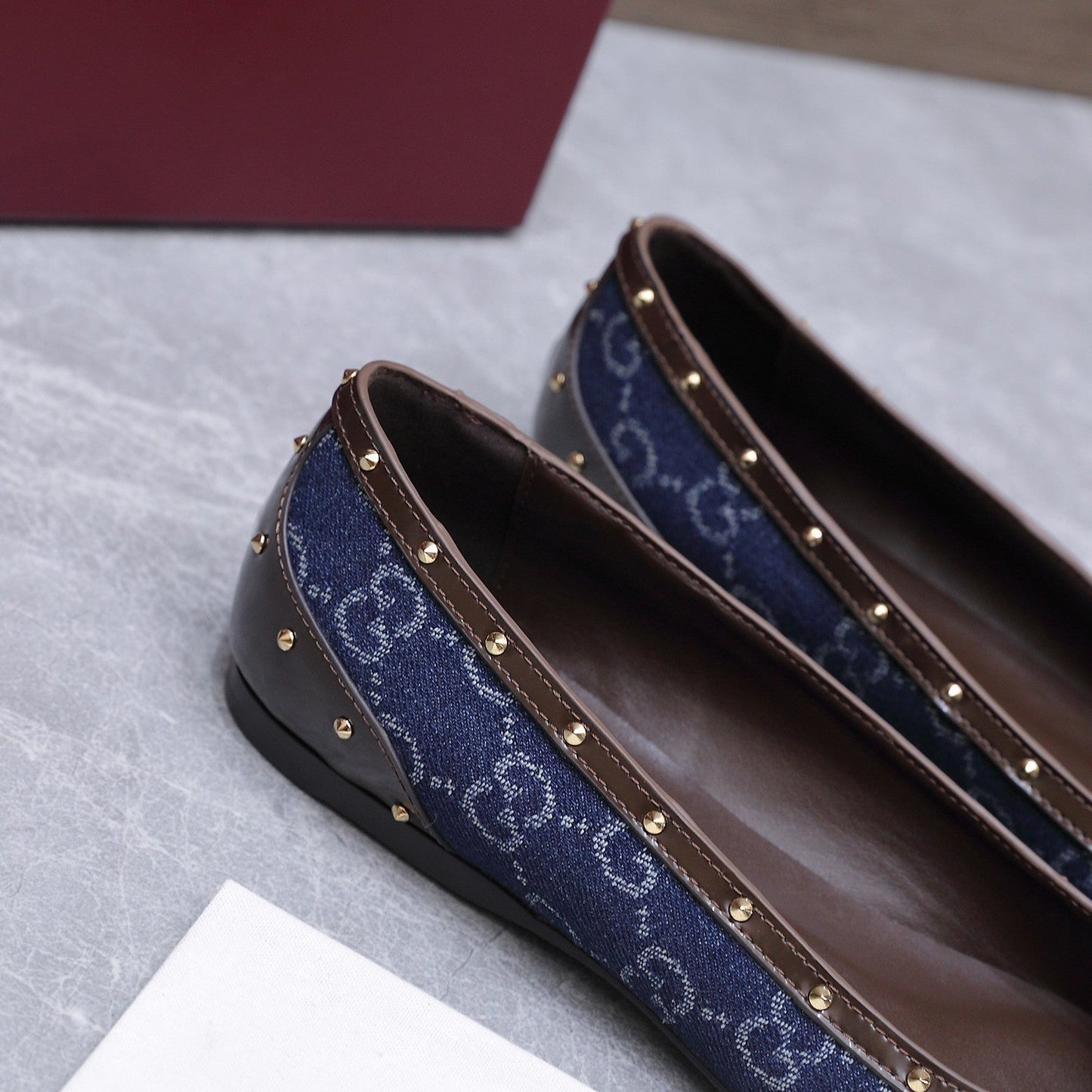 GG Savoy Ballerina Blue Brown Denim Leather 864282