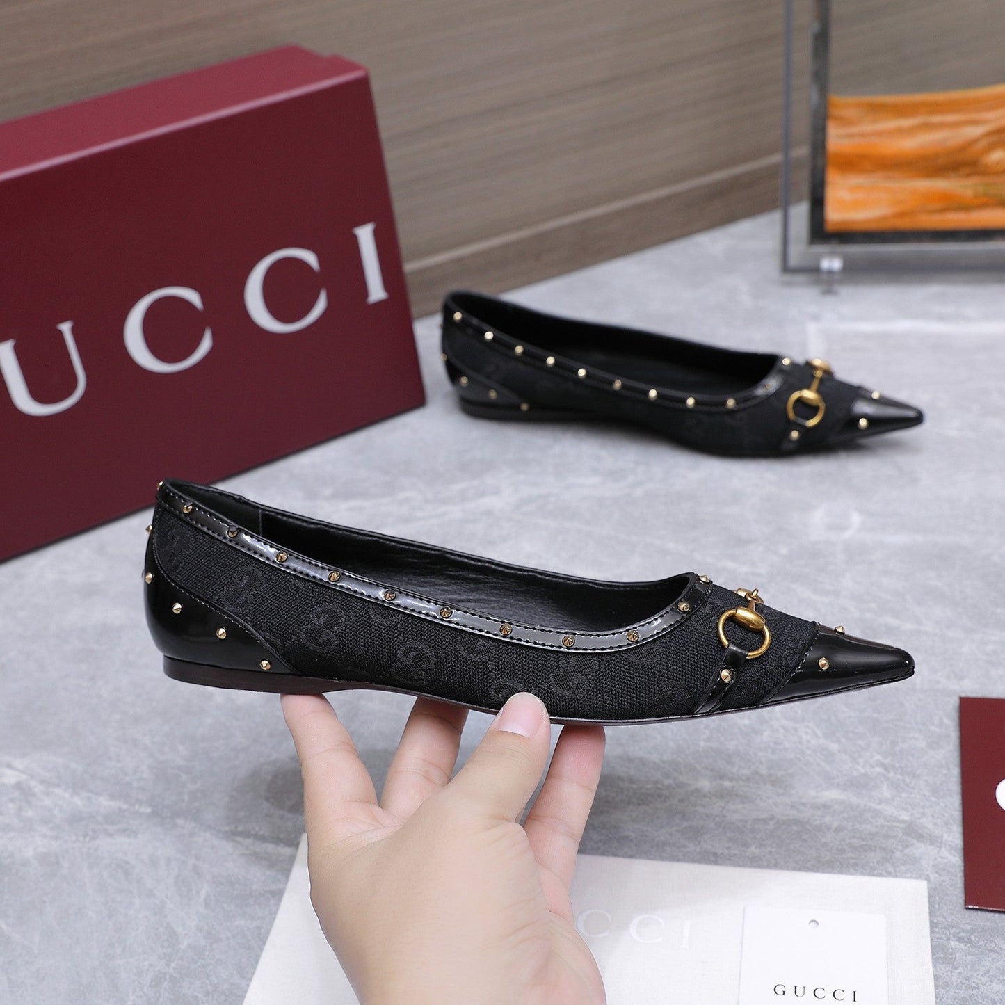 GG Savoy Ballerina Black Velvet Leather 864283
