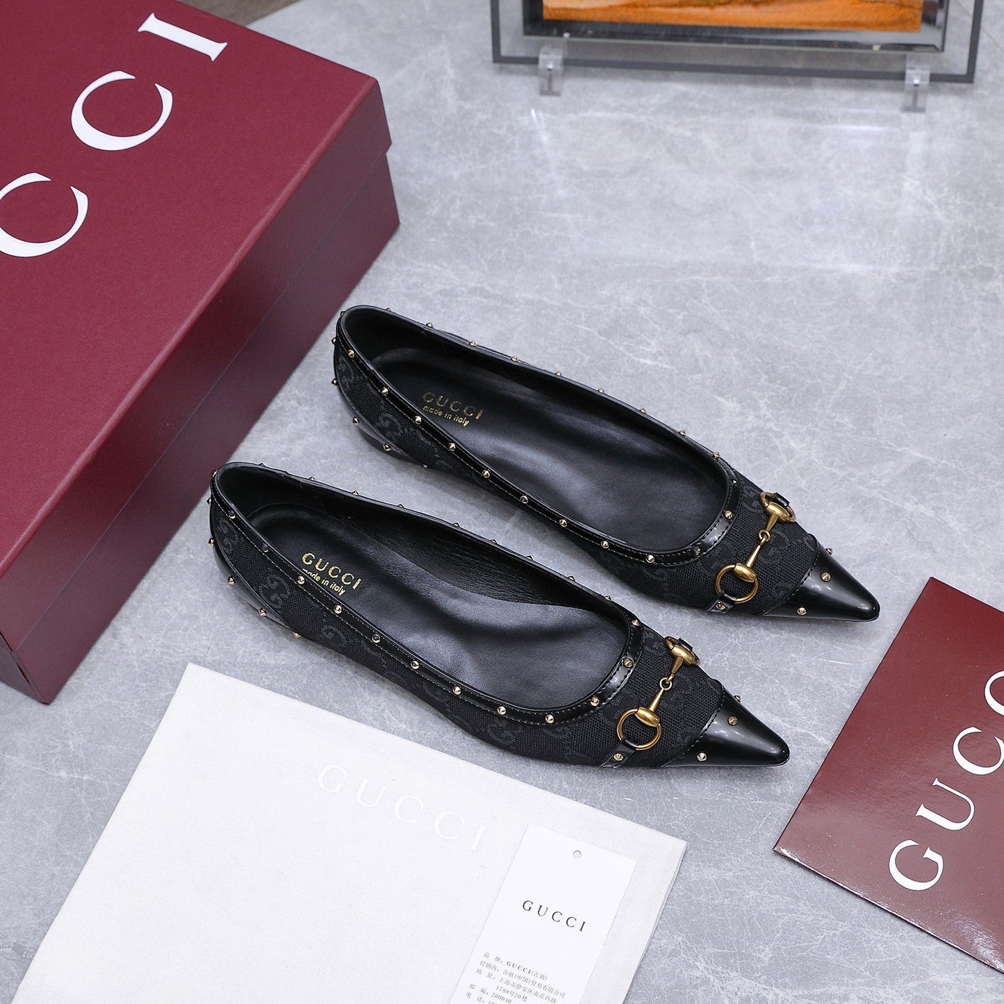 GG Savoy Ballerina Black Velvet Leather 864283