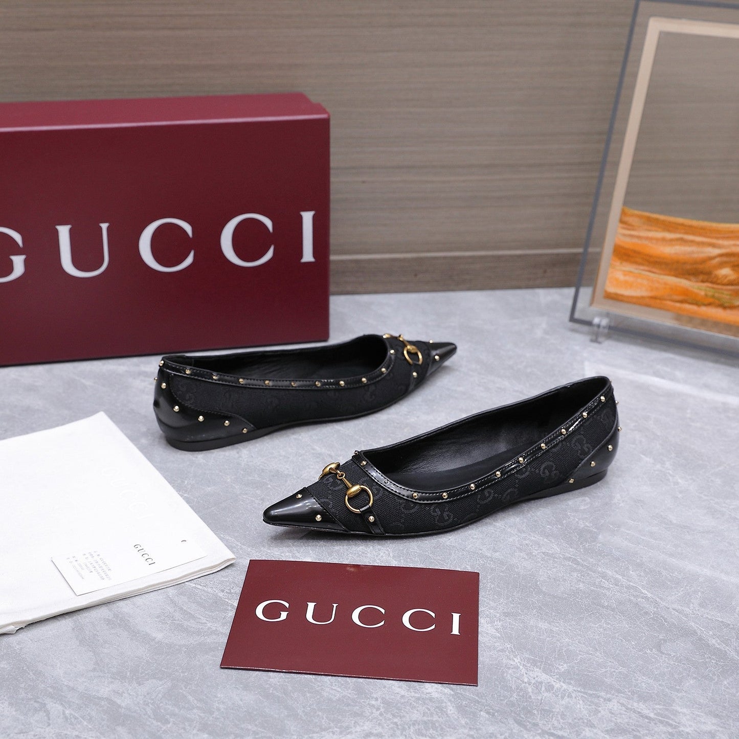 GG Savoy Ballerina Black Velvet Leather 864283