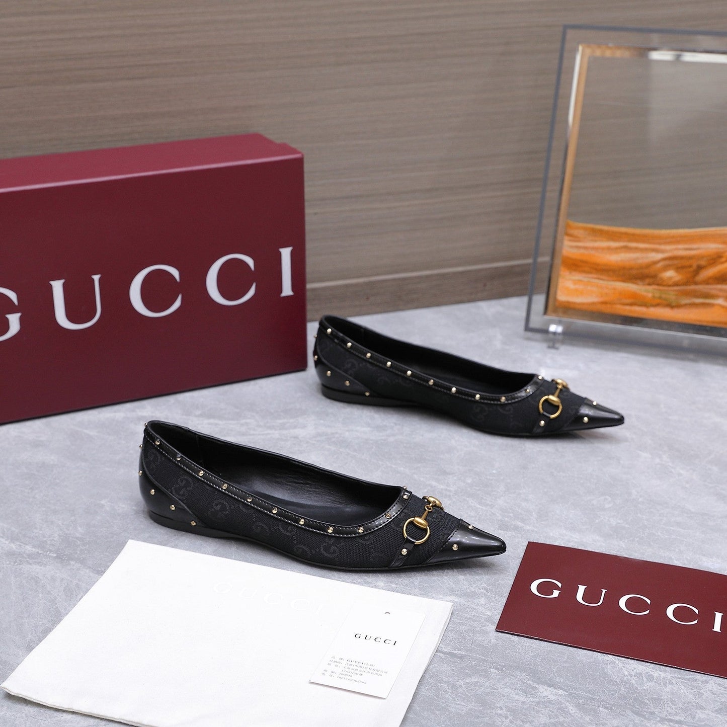 GG Savoy Ballerina Black Velvet Leather 864283