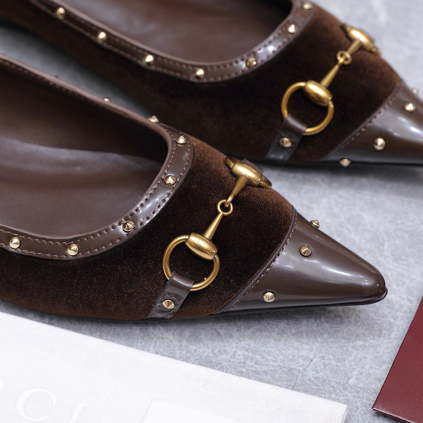 GG Savoy Ballerina Brown Velvet Leather 864284