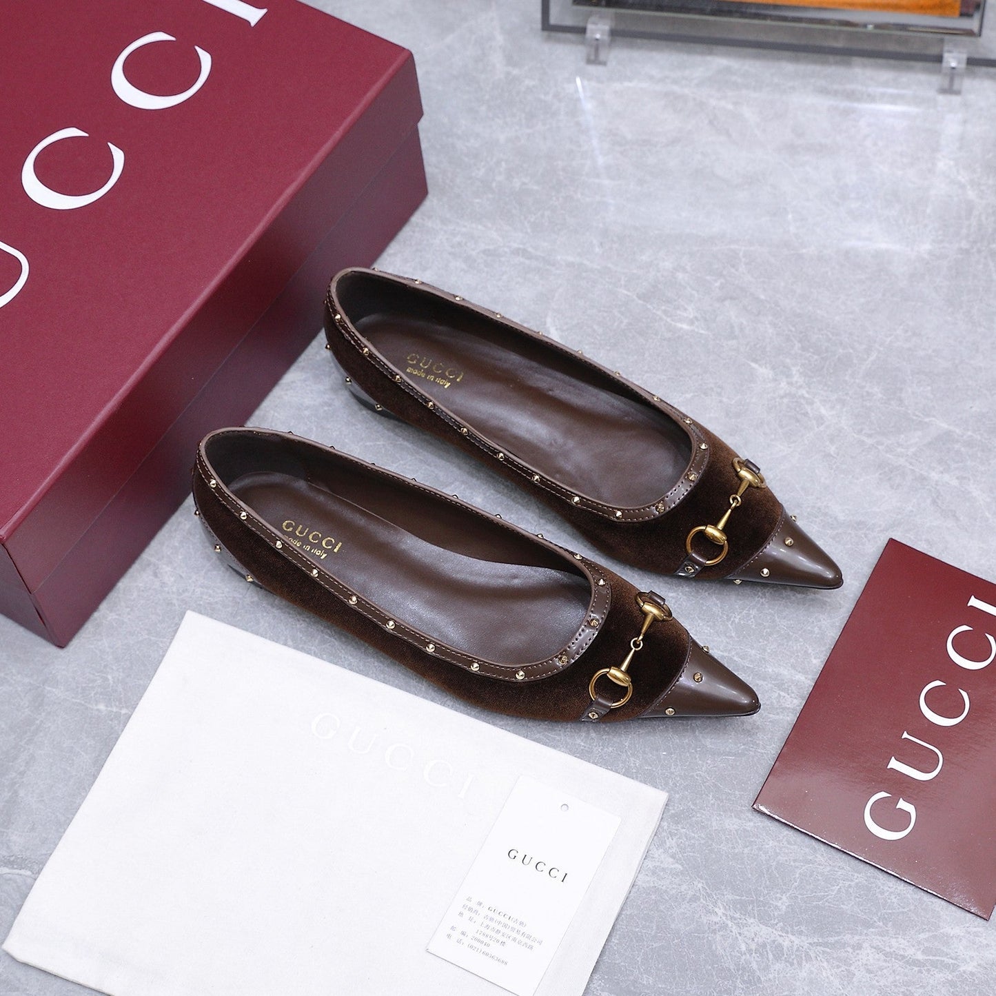 GG Savoy Ballerina Brown Velvet Leather 864284