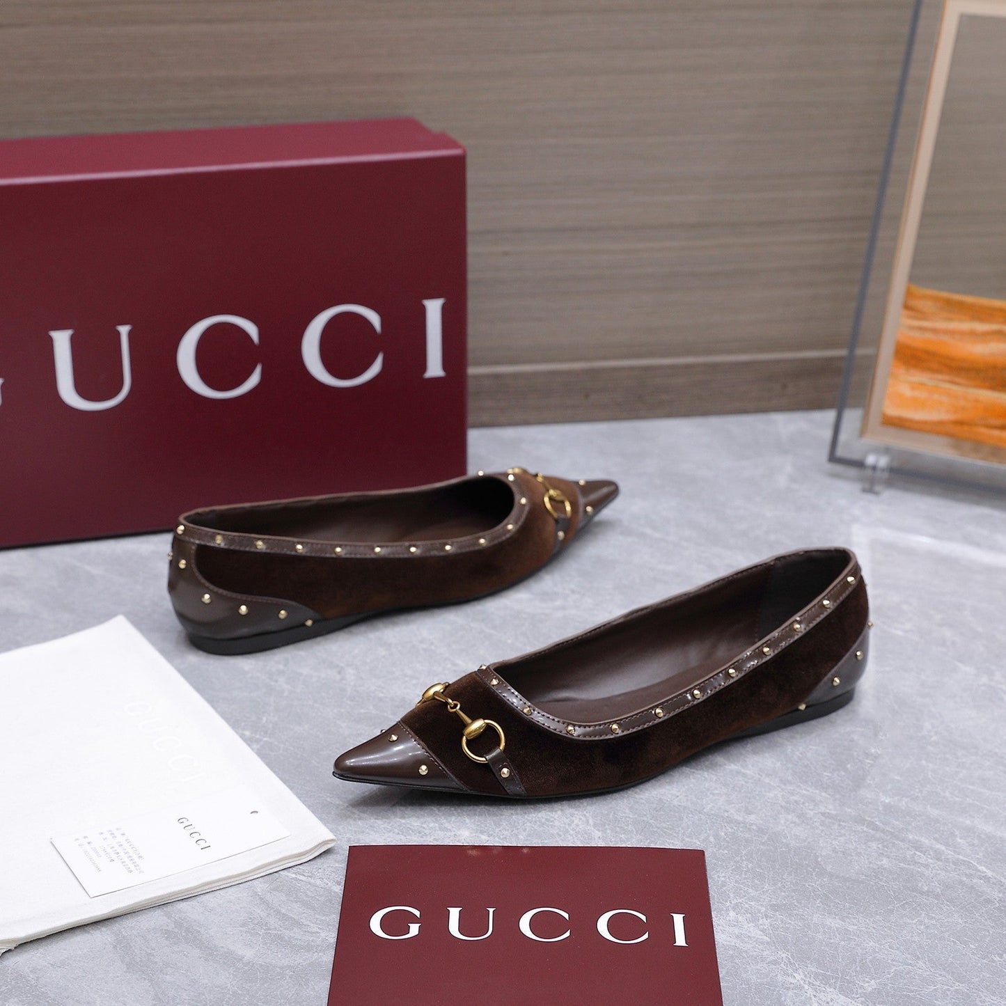 GG Savoy Ballerina Brown Velvet Leather 864284