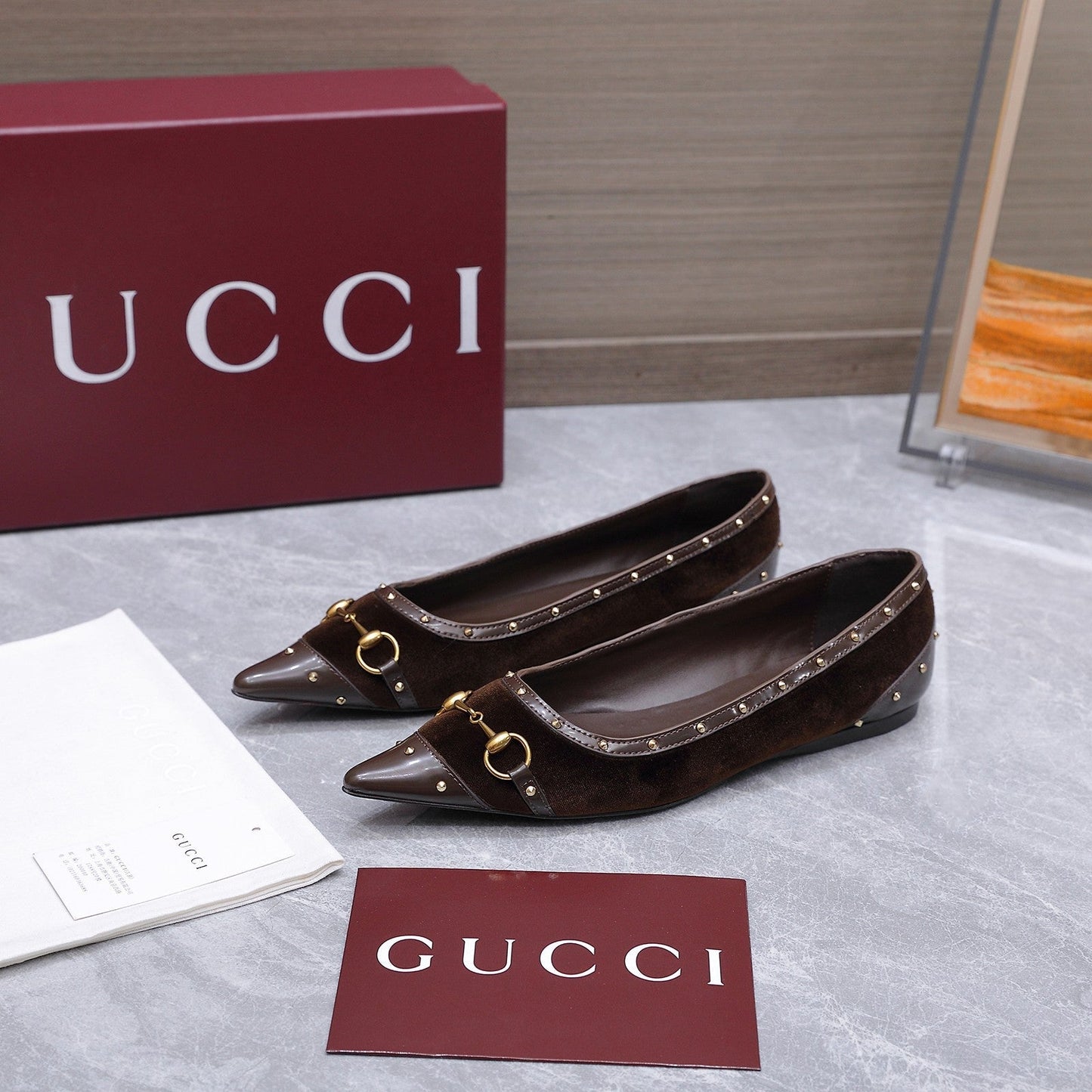 GG Savoy Ballerina Brown Velvet Leather 864284