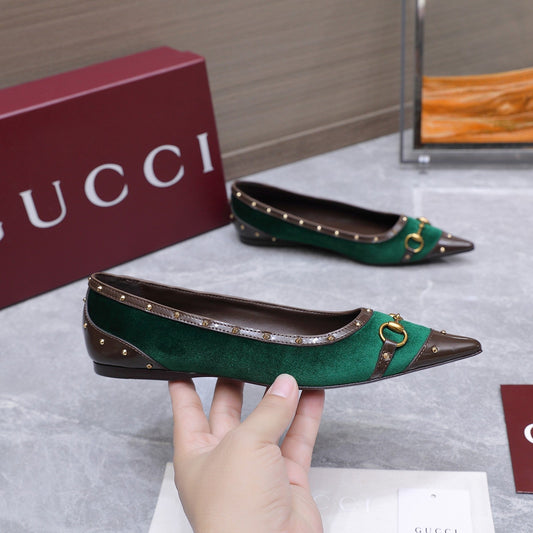 GG Savoy Ballerina Teal Green Brown Velvet Leather 864285
