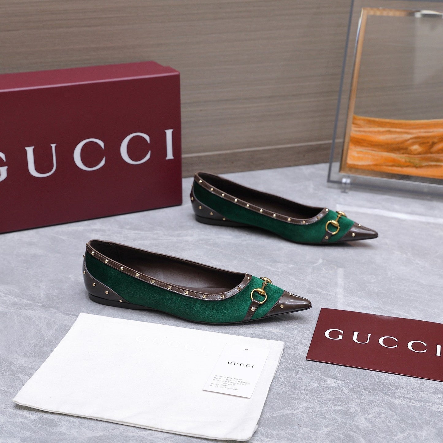 GG Savoy Ballerina Teal Green Brown Velvet Leather 864285