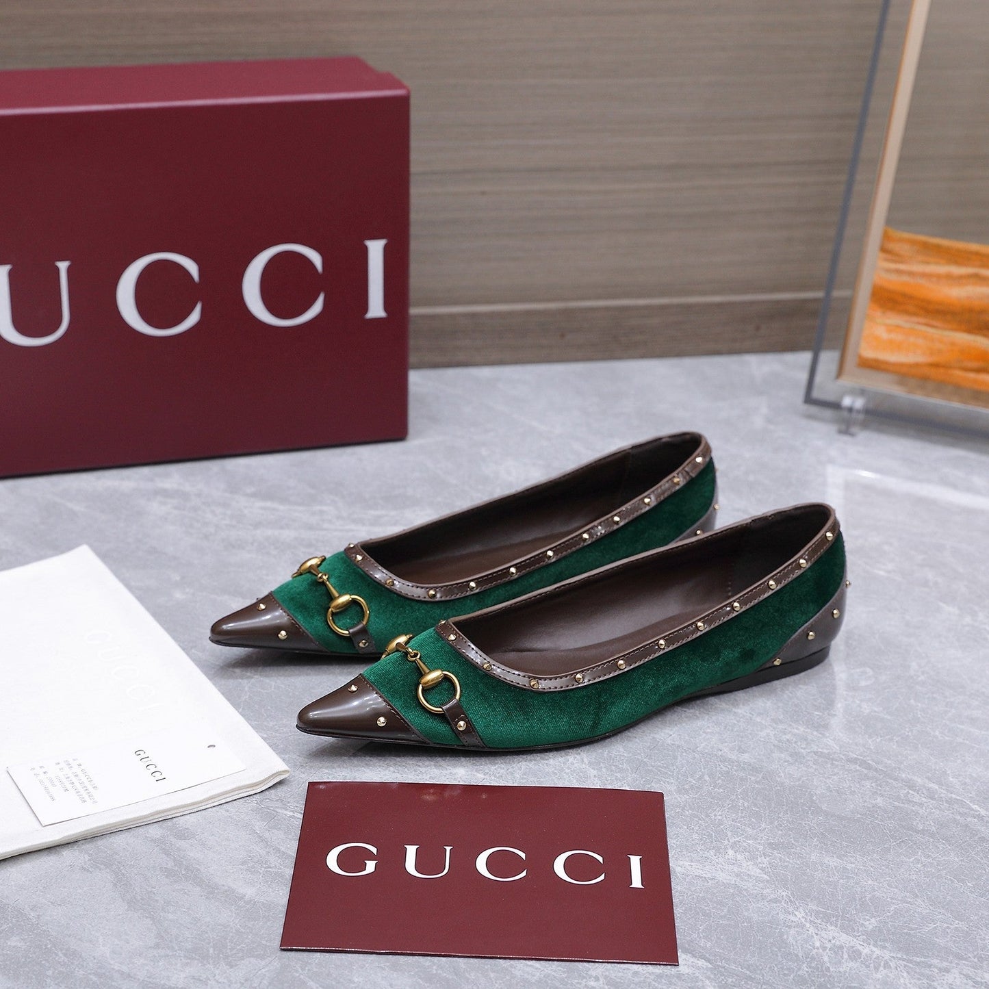 GG Savoy Ballerina Teal Green Brown Velvet Leather 864285