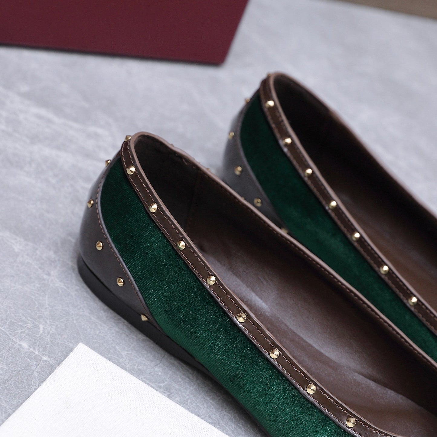 GG Savoy Ballerina Teal Green Brown Velvet Leather 864285