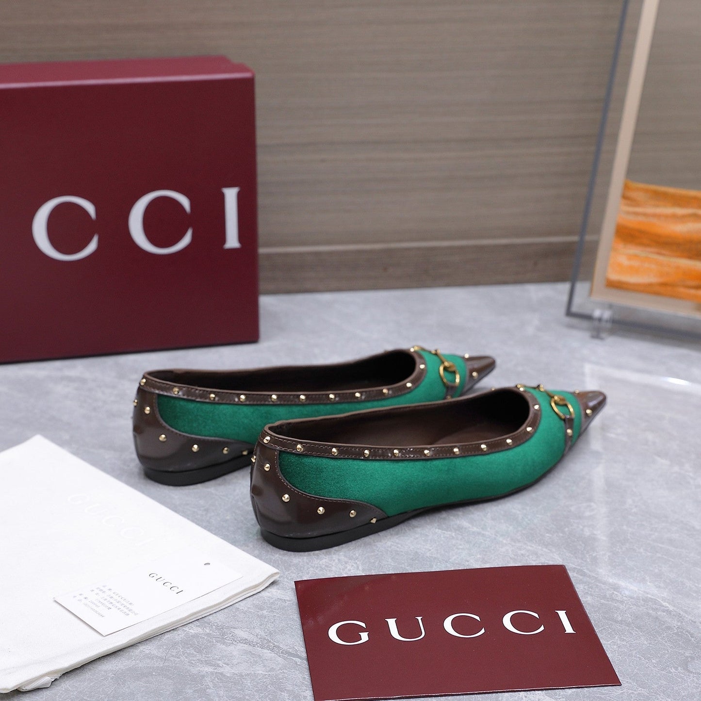 GG Savoy Ballerina Teal Green Brown Velvet Leather 864285