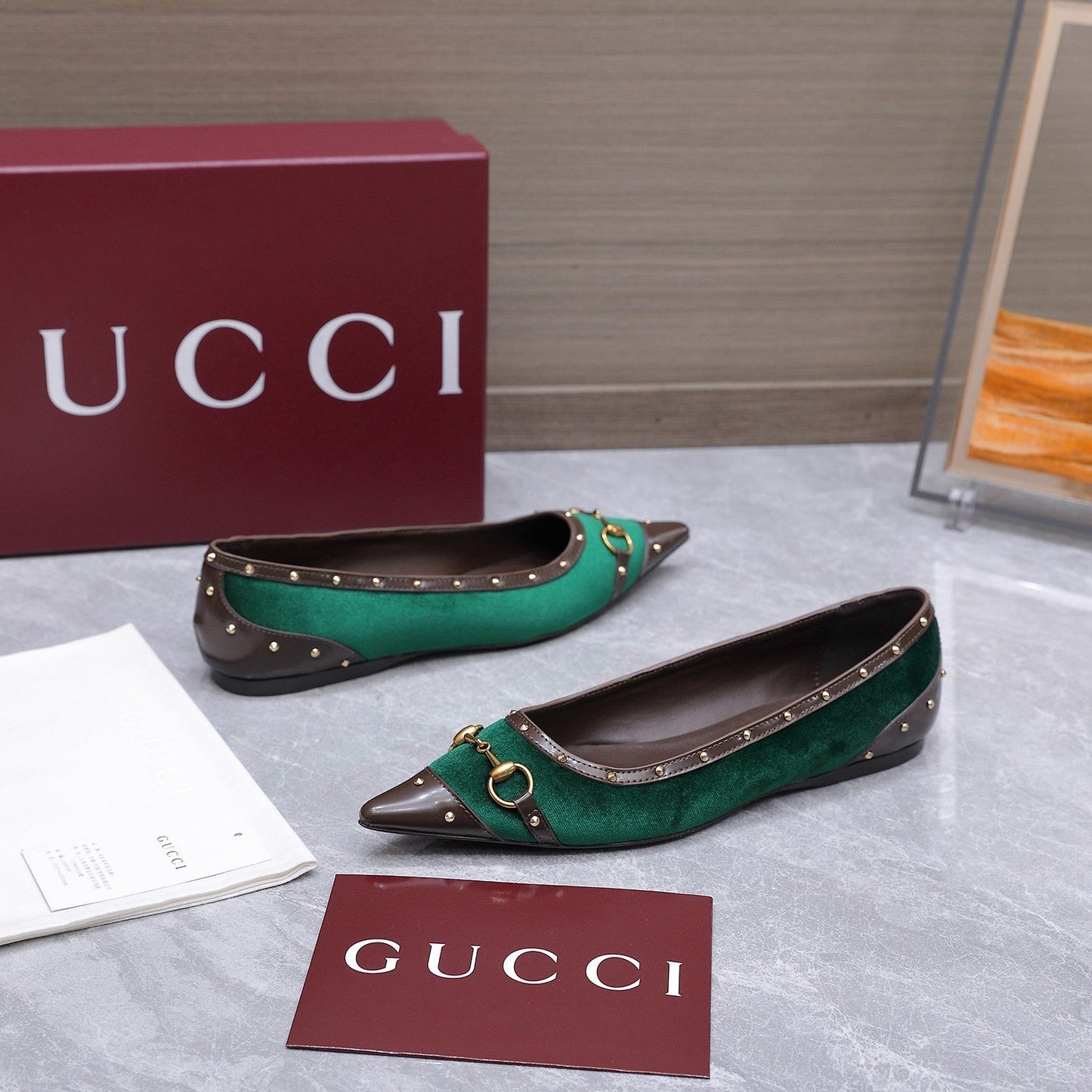 GG Savoy Ballerina Teal Green Brown Velvet Leather 864285