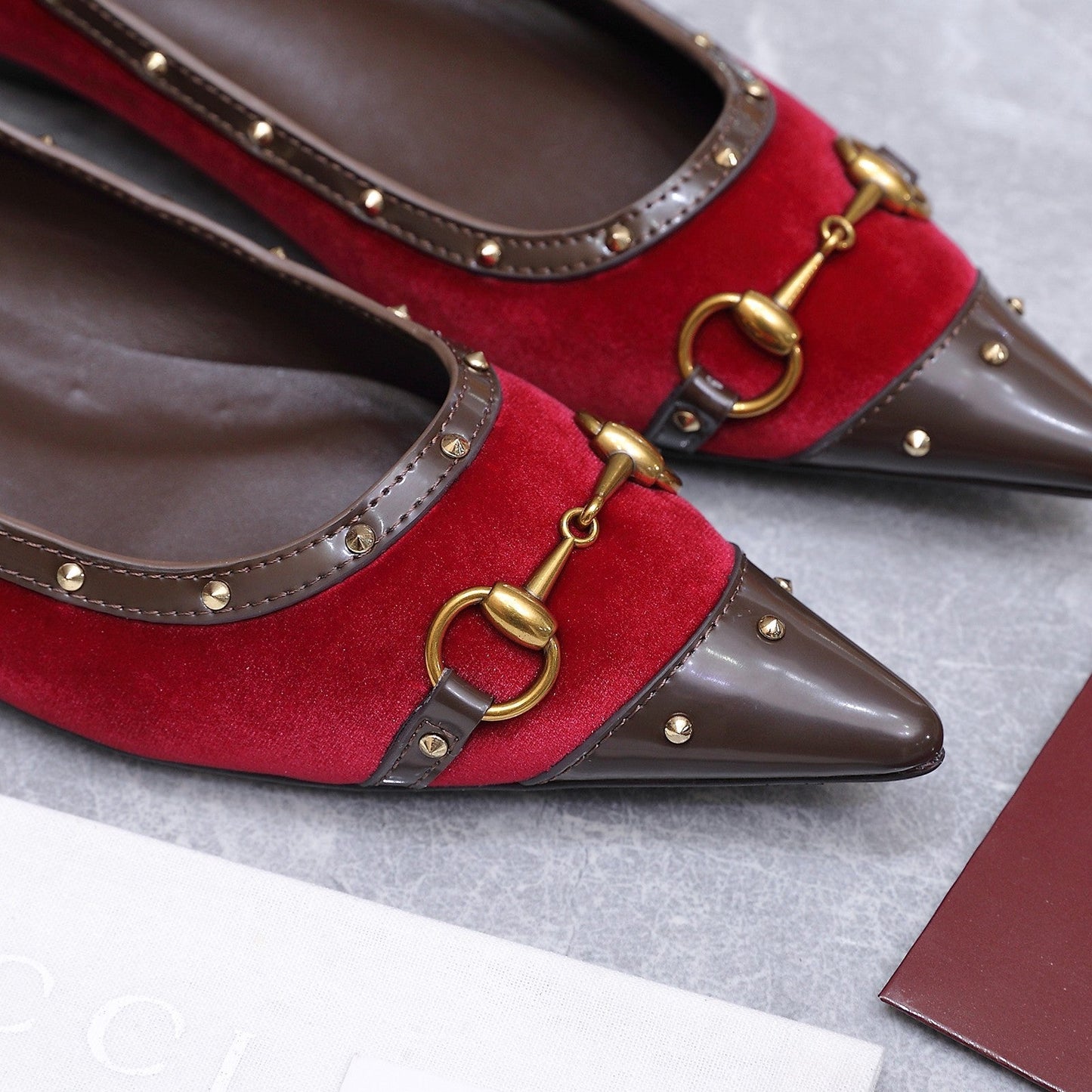 GG Savoy Ballerina Red Brown Velvet Leather 864286