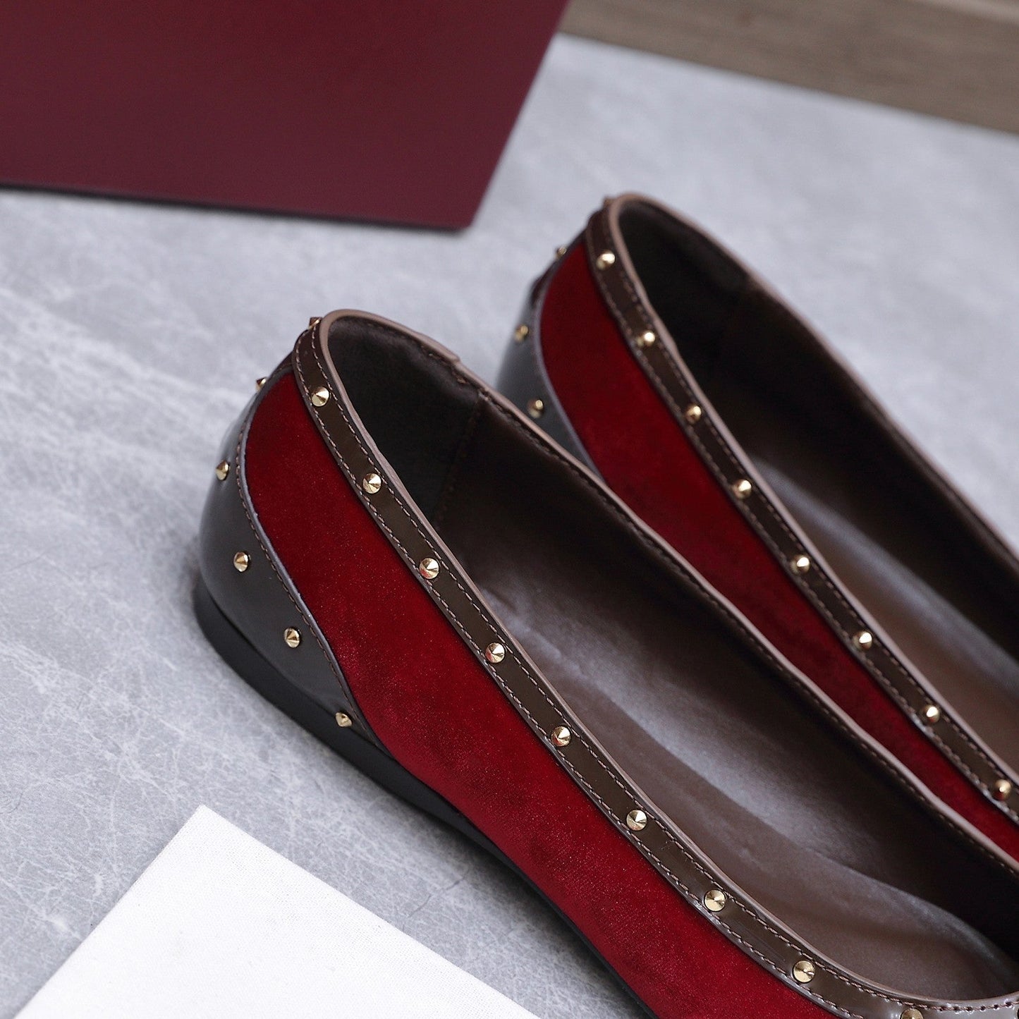 GG Savoy Ballerina Red Brown Velvet Leather 864286