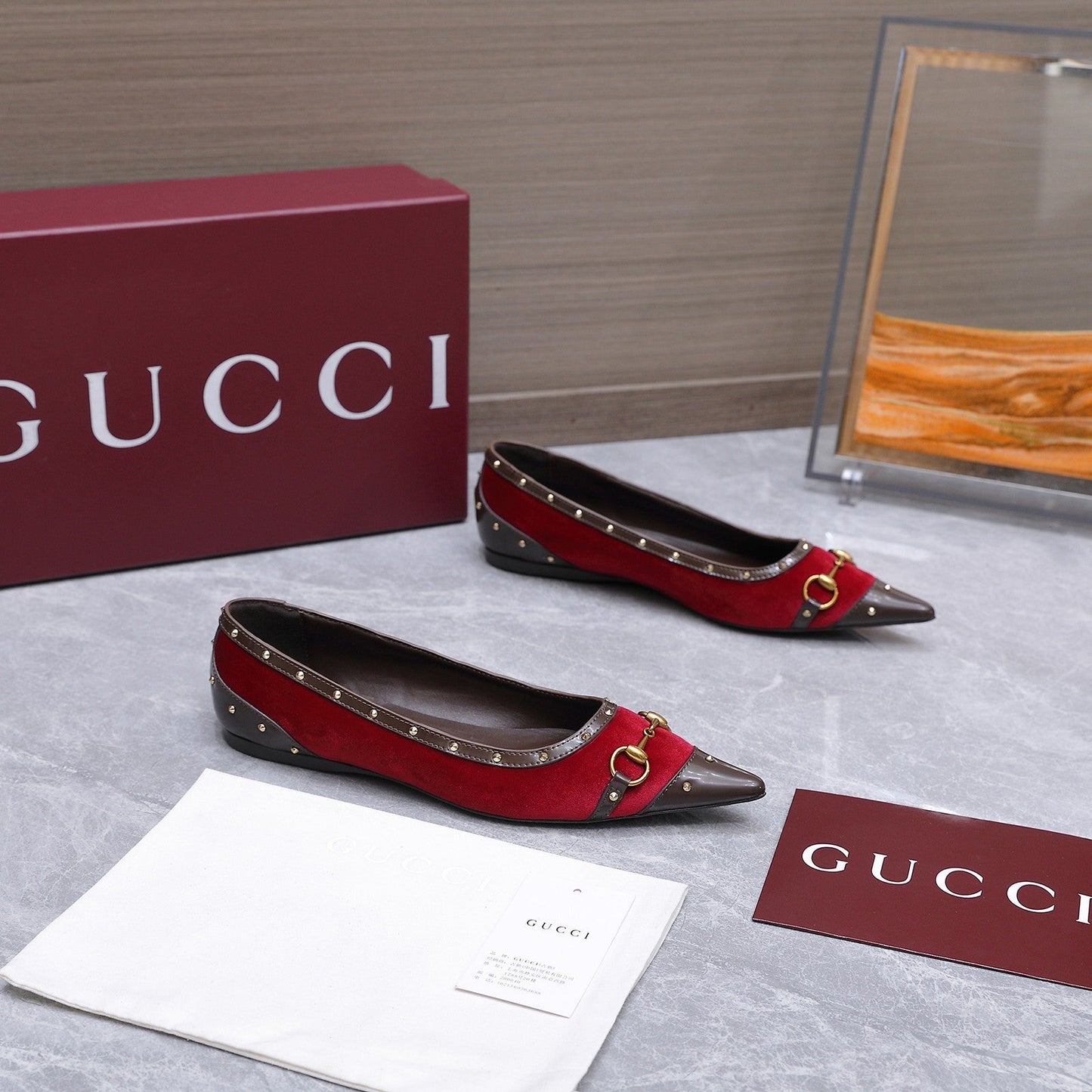 GG Savoy Ballerina Red Brown Velvet Leather 864286