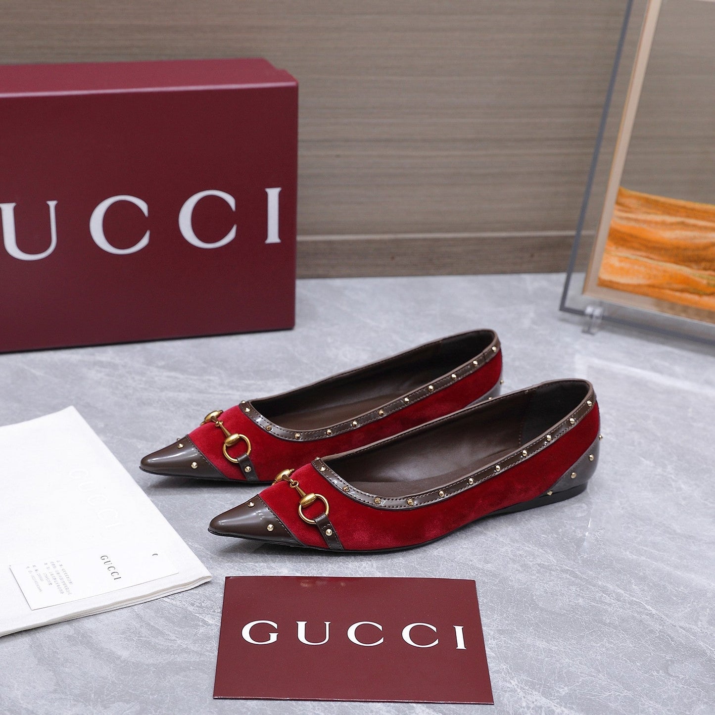 GG Savoy Ballerina Red Brown Velvet Leather 864286