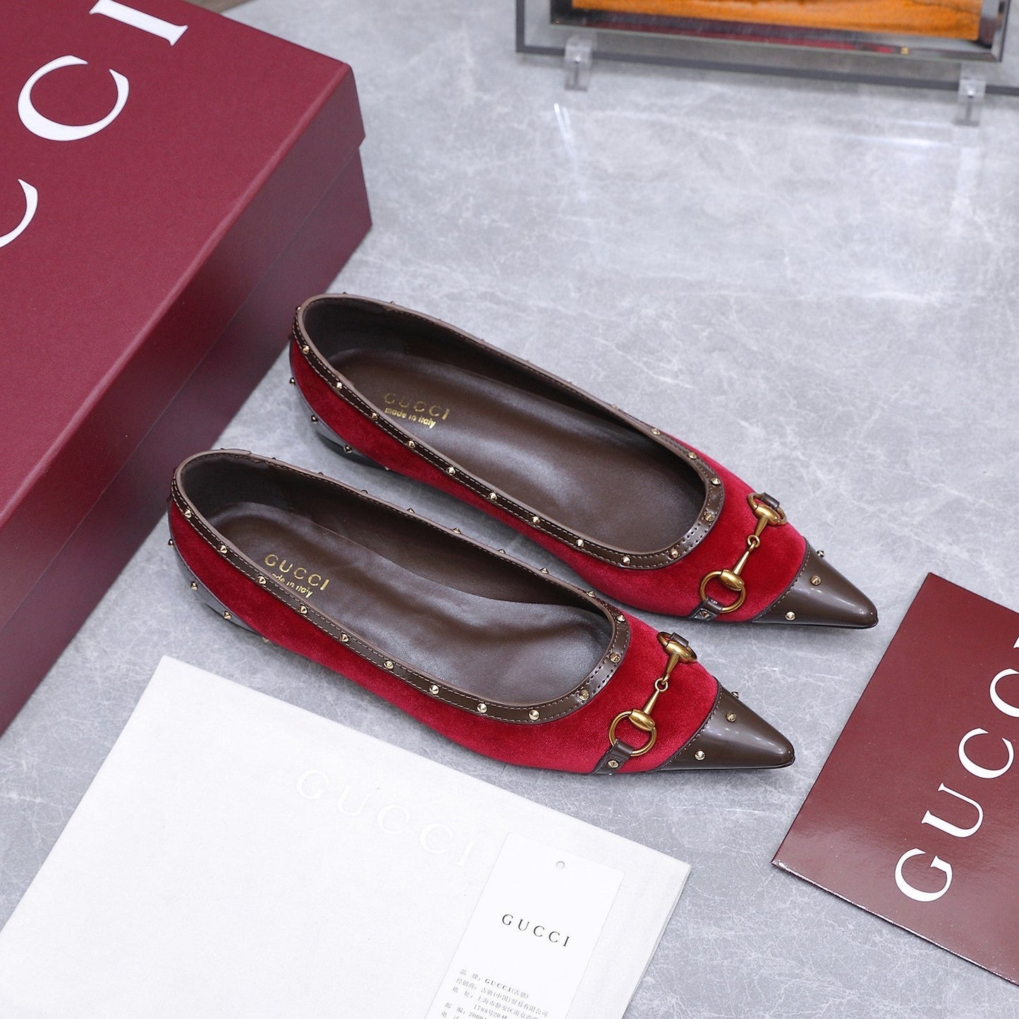GG Savoy Ballerina Red Brown Velvet Leather 864286