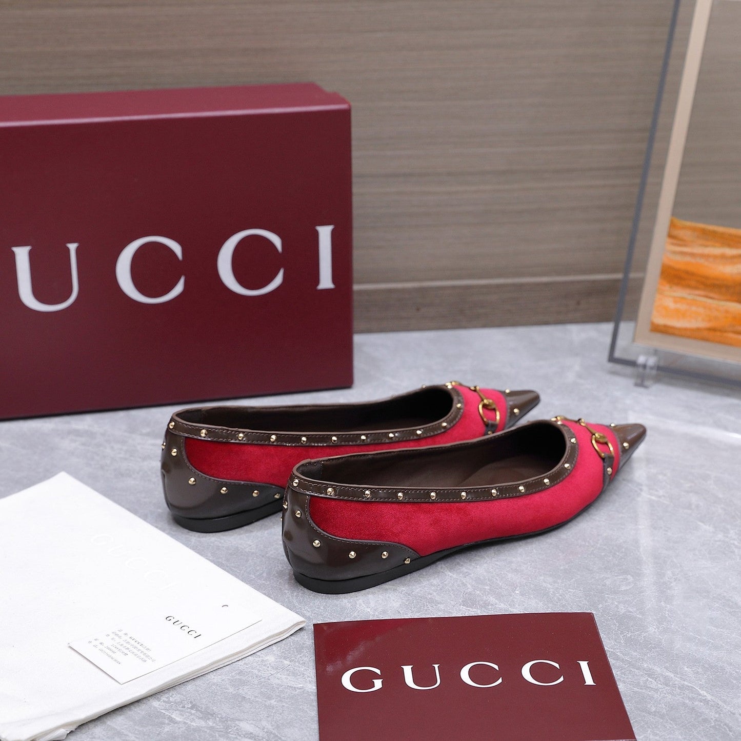 GG Savoy Ballerina Red Brown Velvet Leather 864286