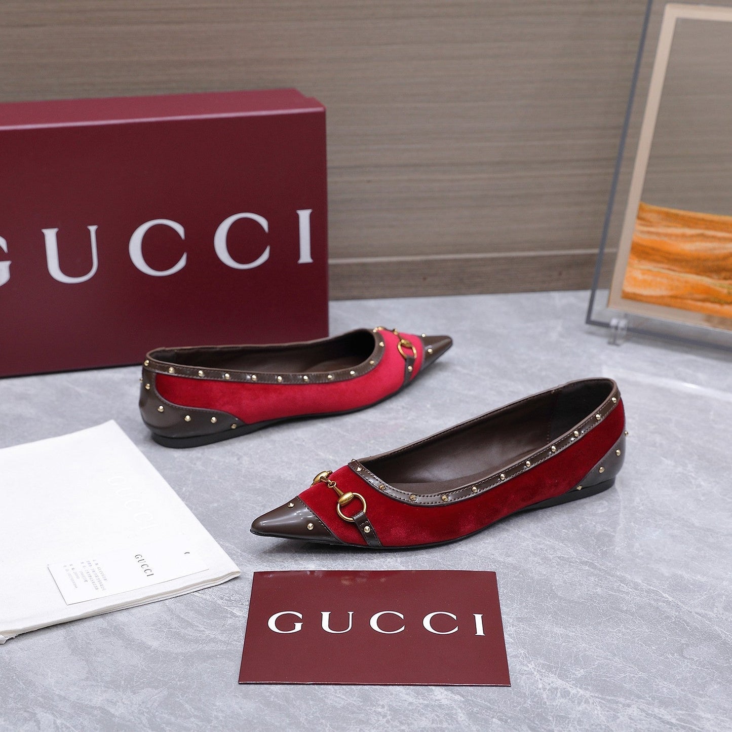 GG Savoy Ballerina Red Brown Velvet Leather 864286
